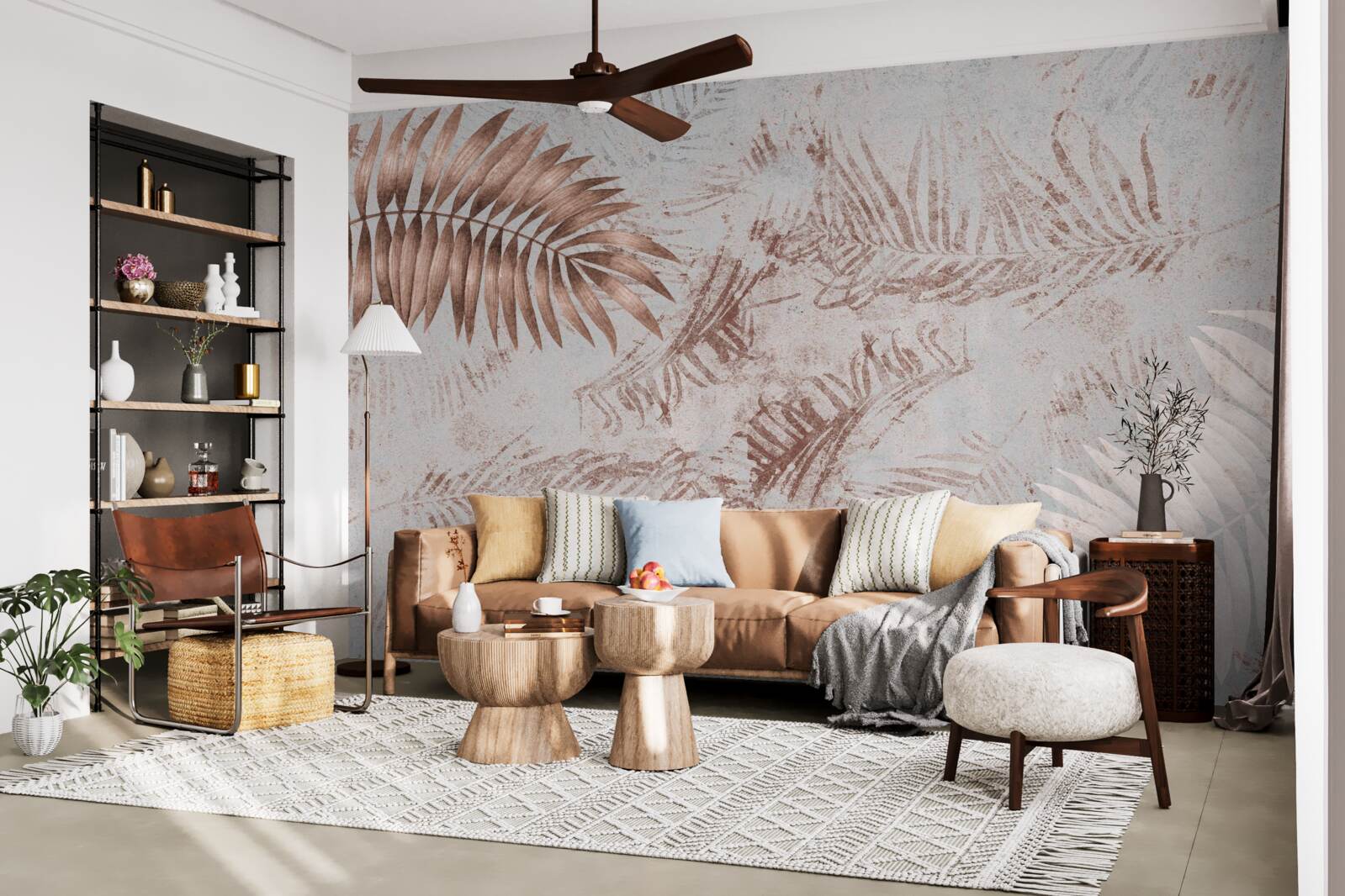 Papier peint fougère brune et blanche