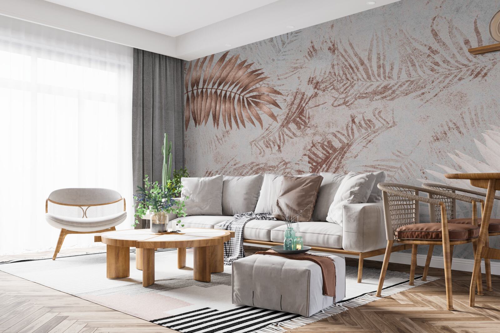 Papier peint fougère brune et blanche