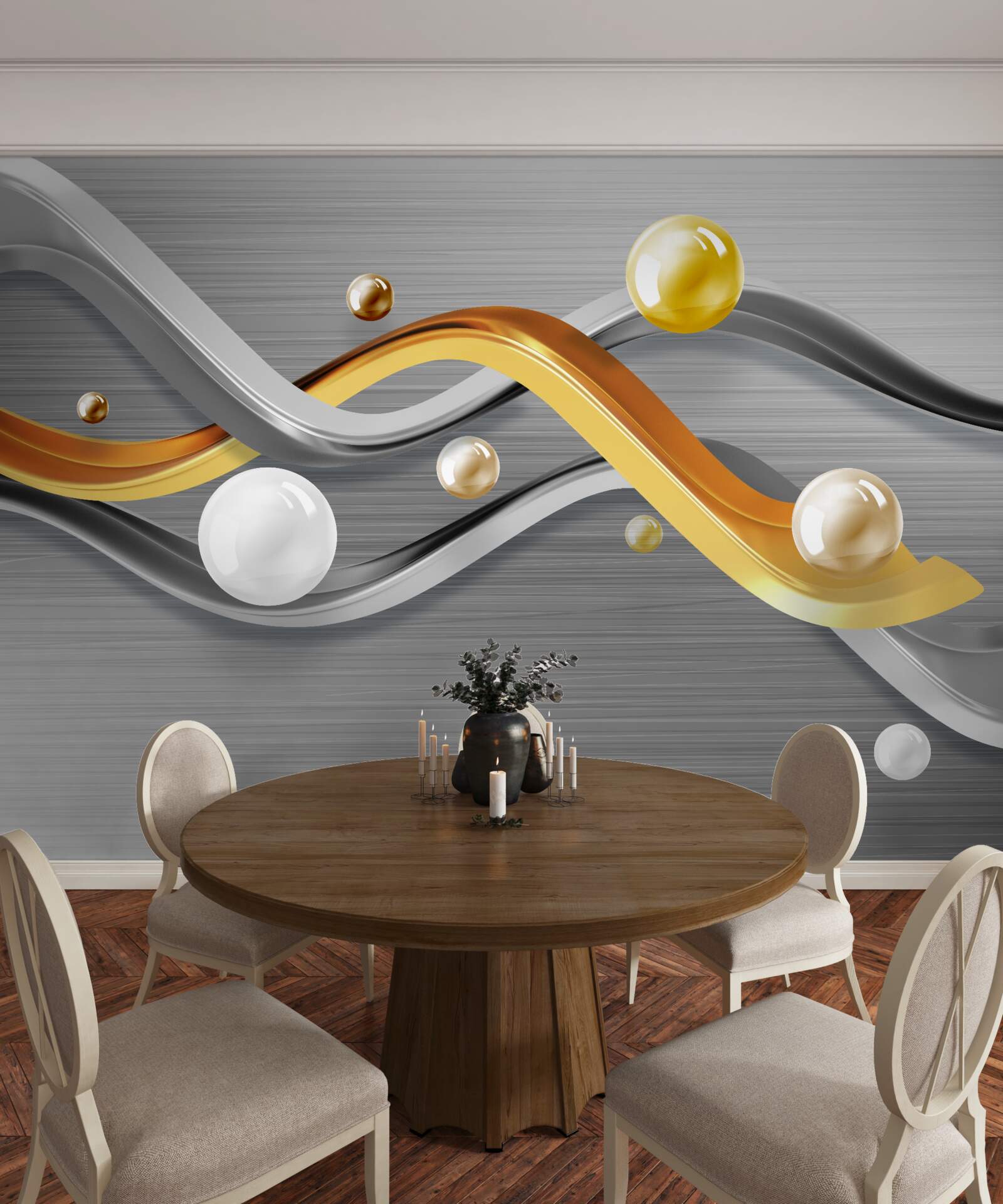 Papier peint lignes et sphères dans l'abstrait