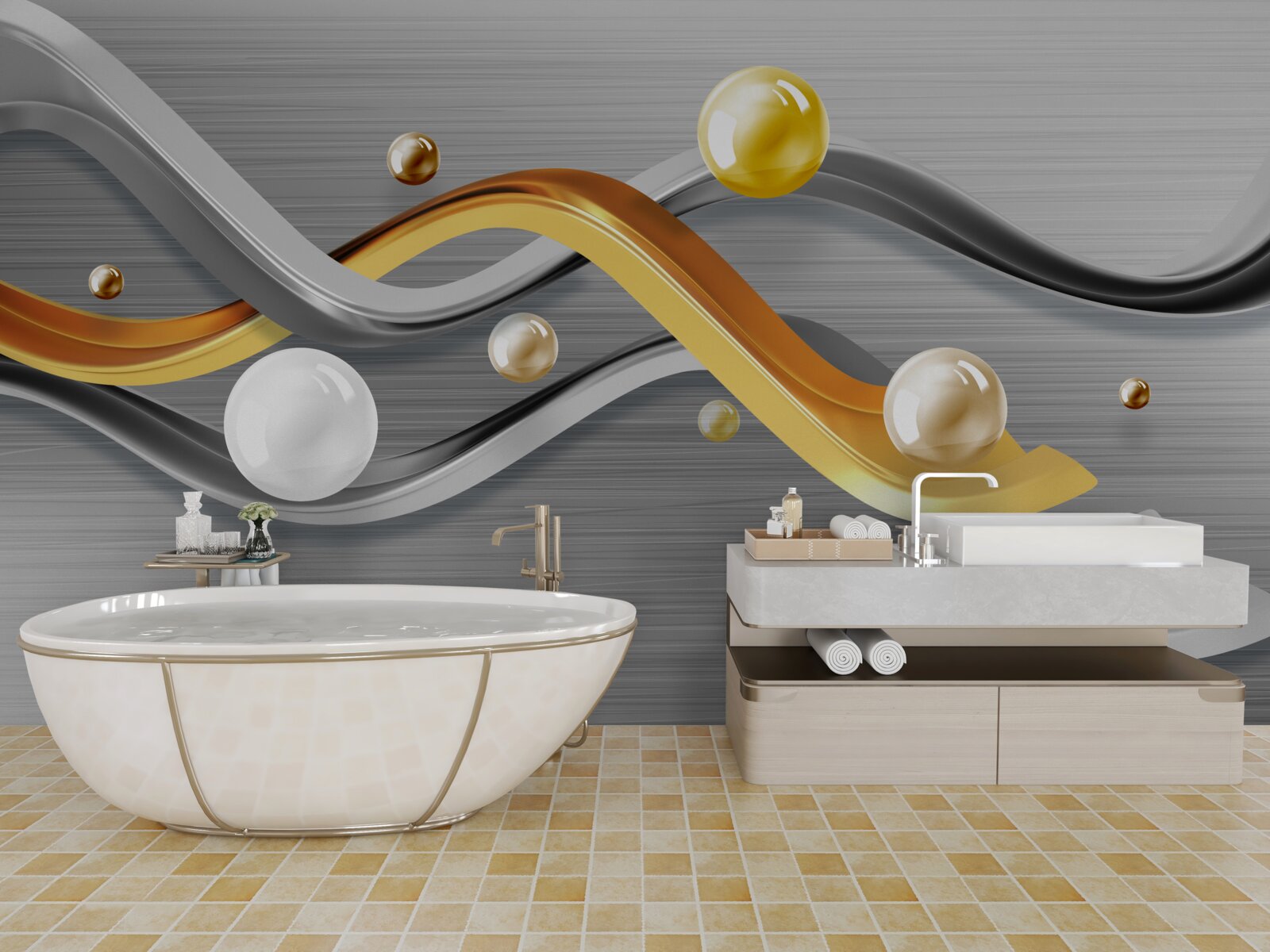 Papier peint lignes et sphères dans l'abstrait