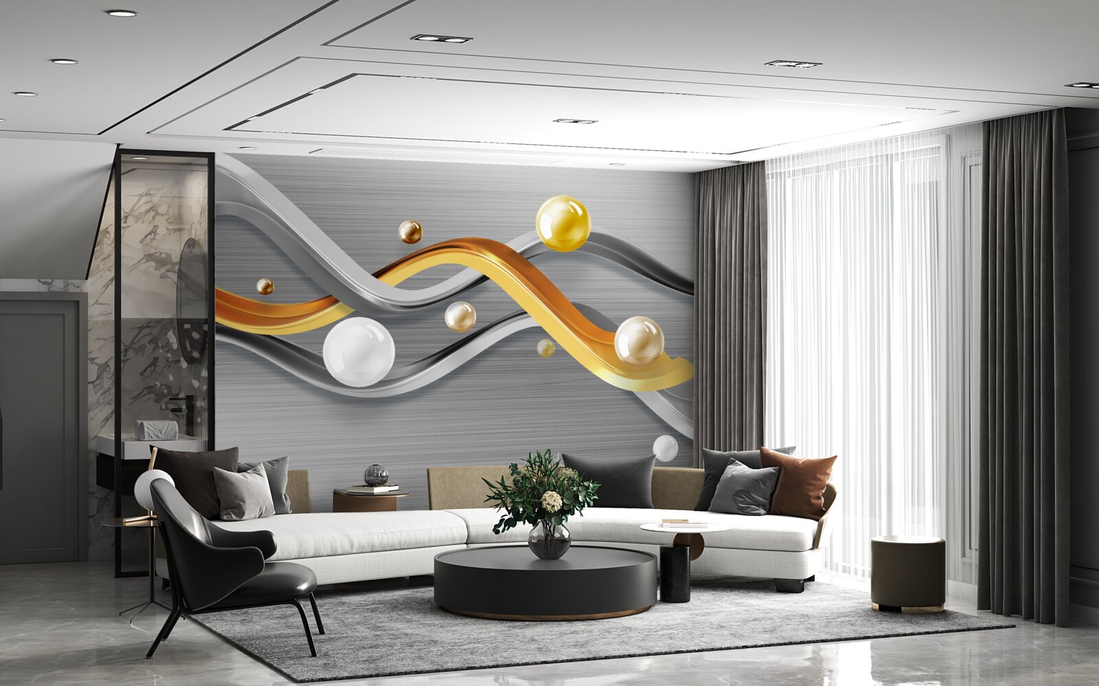 Papier peint lignes et sphères dans l'abstrait