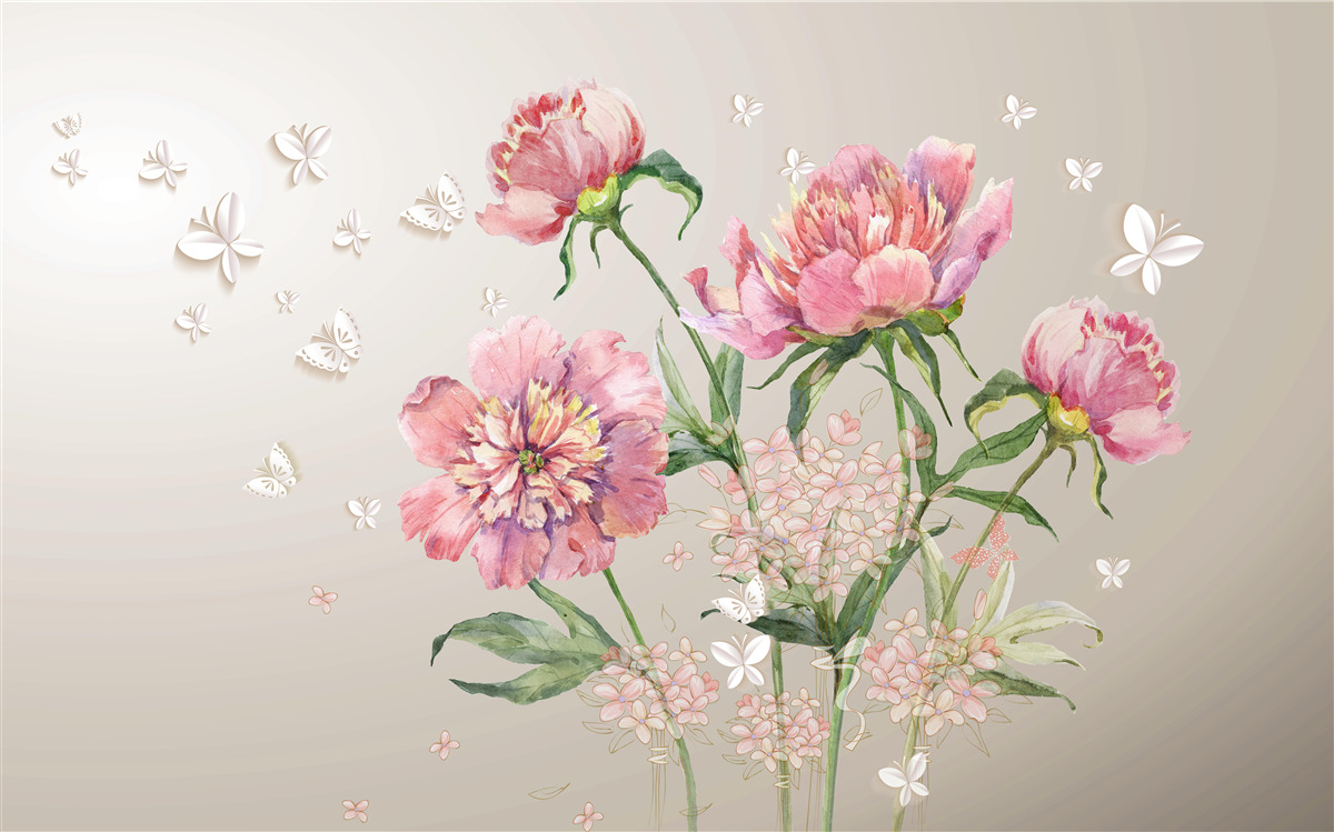 Papier peint fleurs printanières délicates dans des tons roses délicats