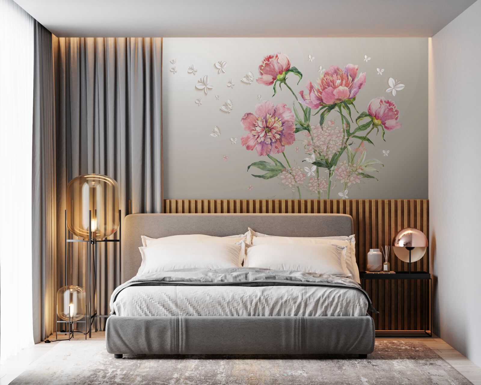 Papier peint fleurs printanières délicates dans des tons roses délicats