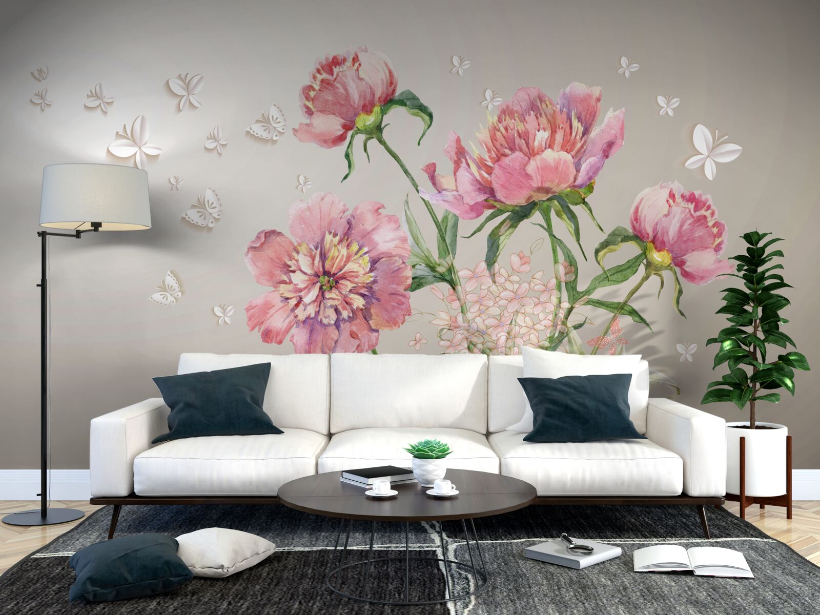 Papier peint fleurs printanières délicates dans des tons roses délicats