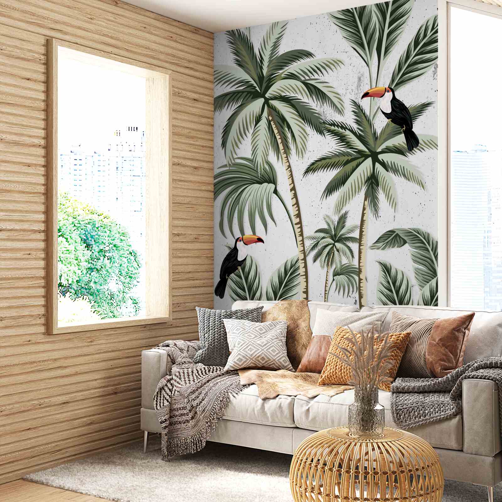 Papier peint oiseaux dans les arbres