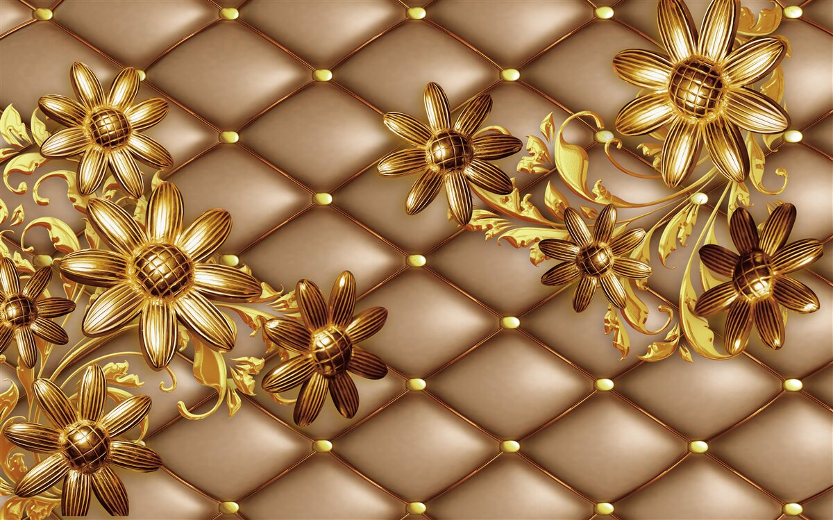 Papier peint fleurs dorées sur tissu