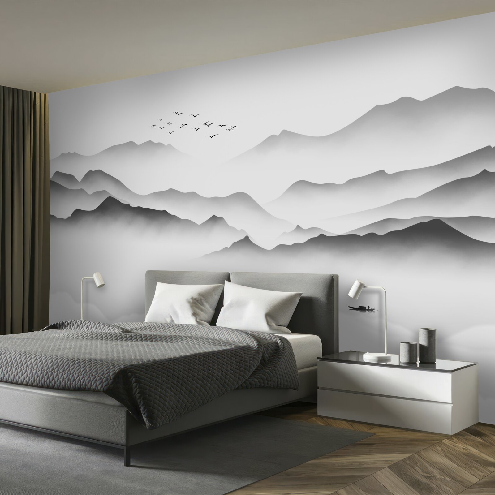 Papier peint une matinée au bord de la rivière, enveloppée de brume