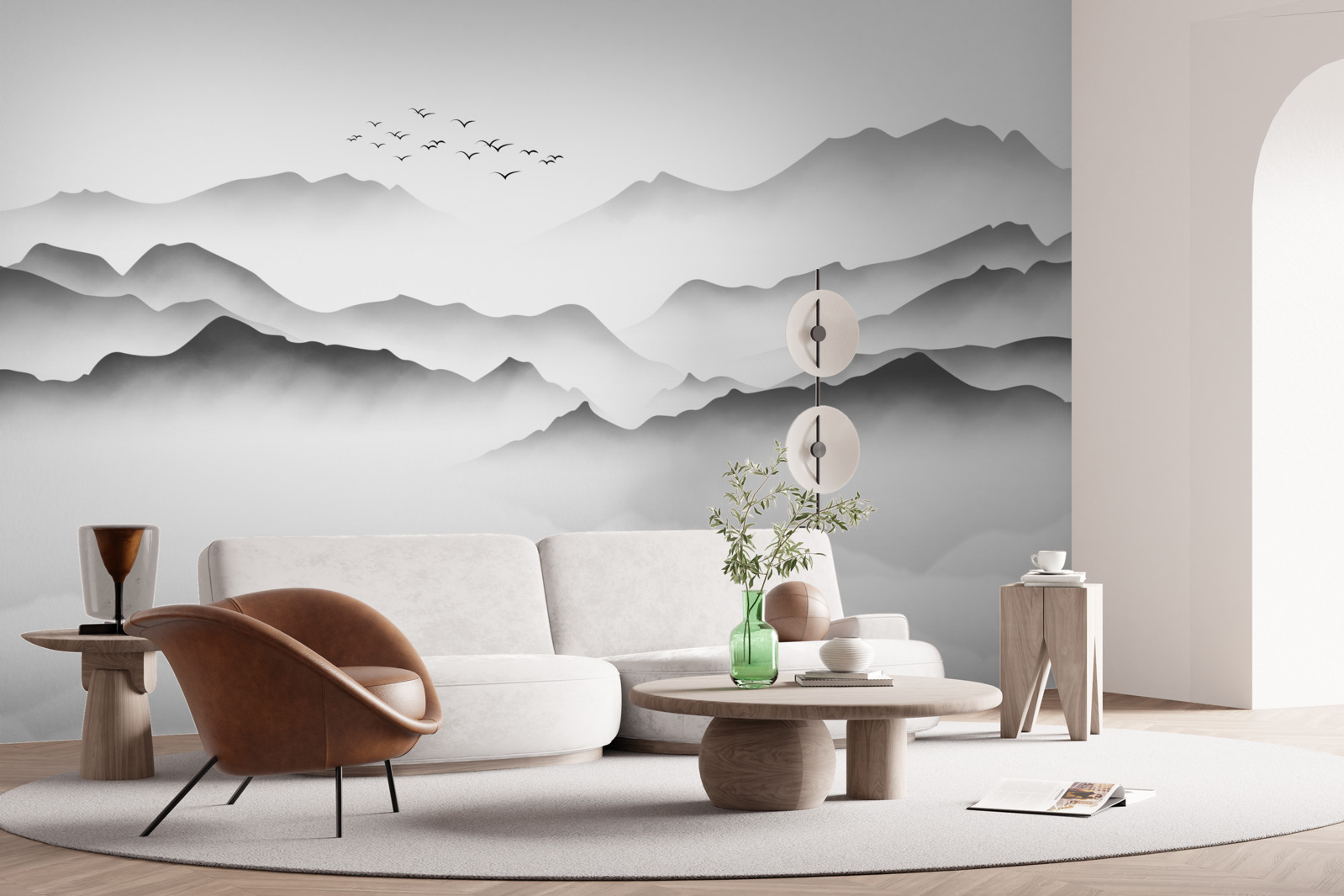 Papier peint une matinée au bord de la rivière, enveloppée de brume