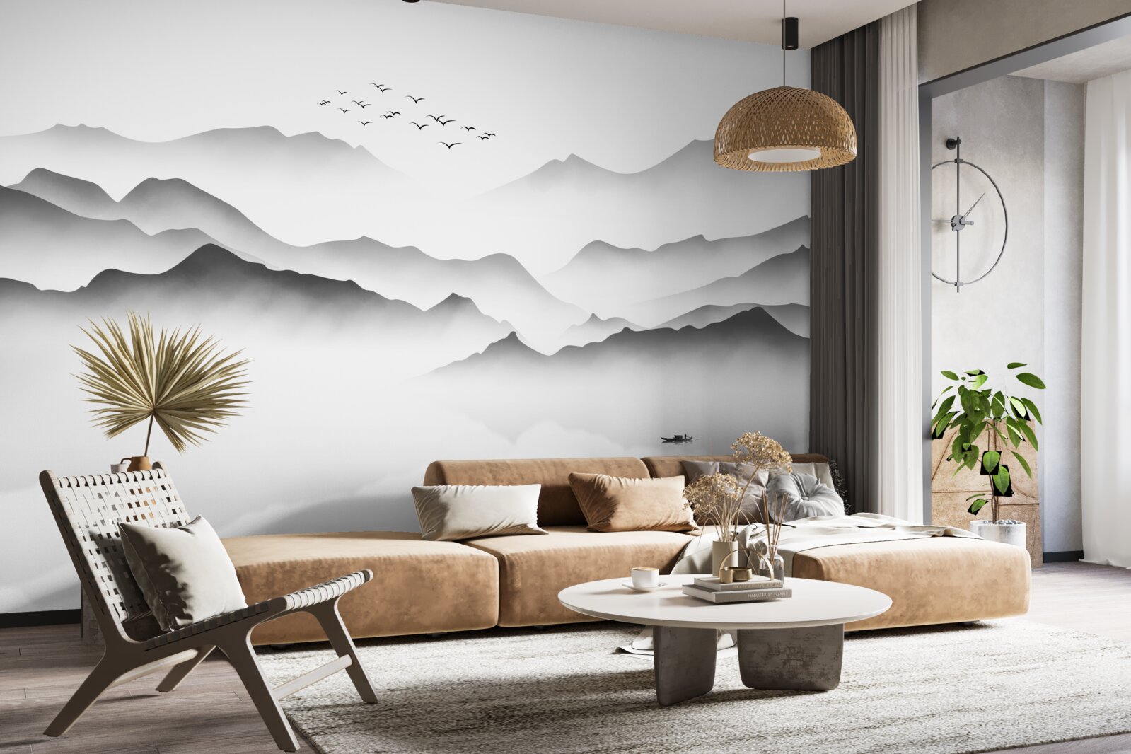 Papier peint une matinée au bord de la rivière, enveloppée de brume