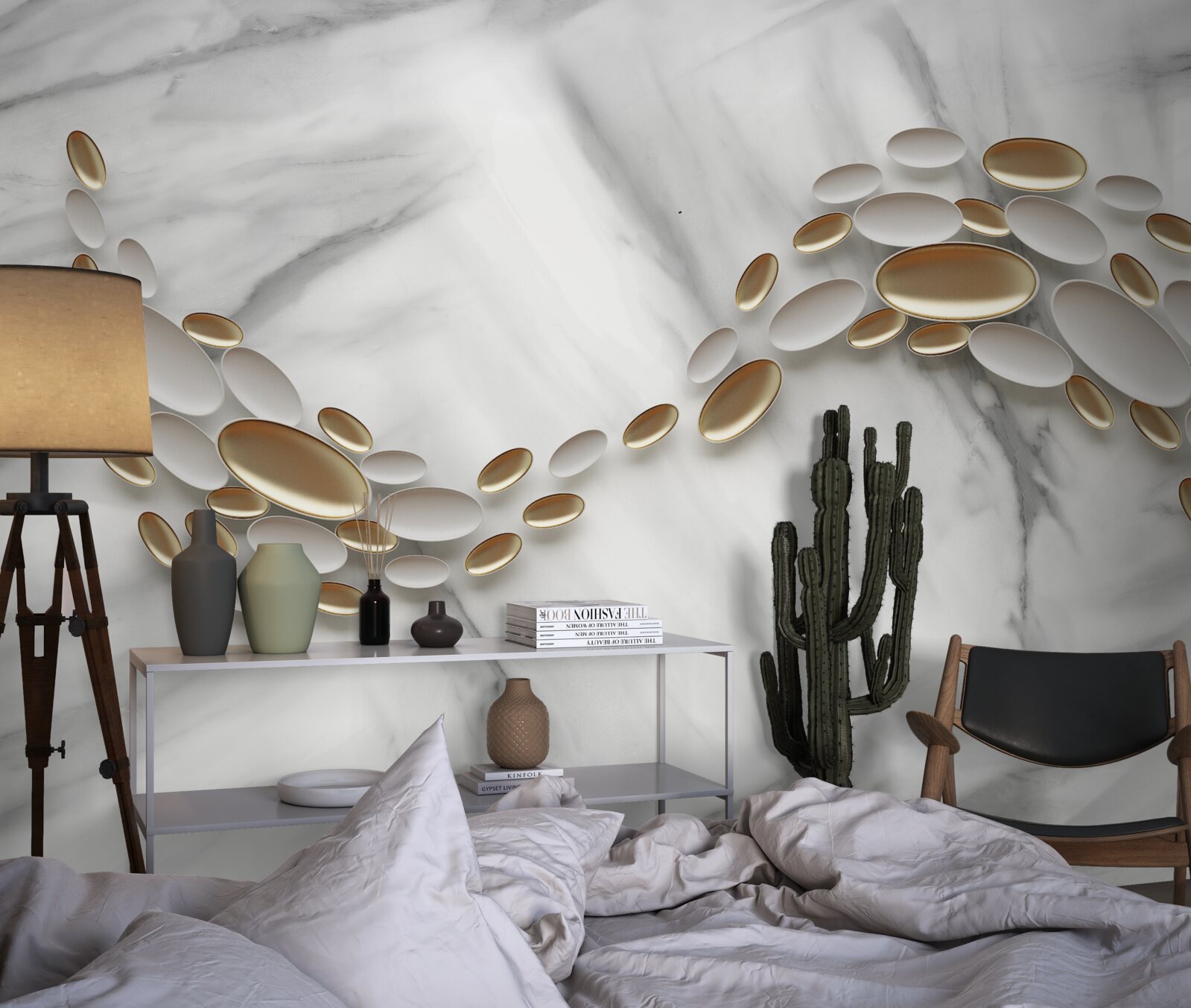 Papier peint l'or se mêle aux veines de marbre