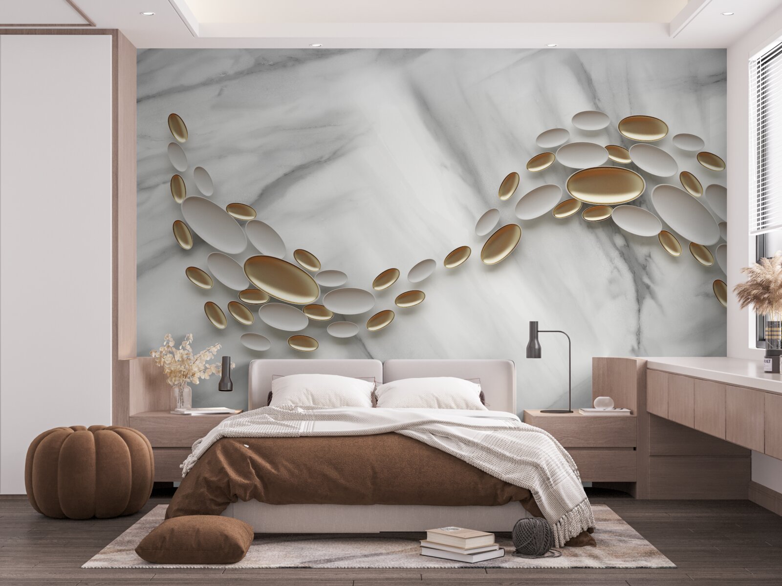 Papier peint l'or se mêle aux veines de marbre