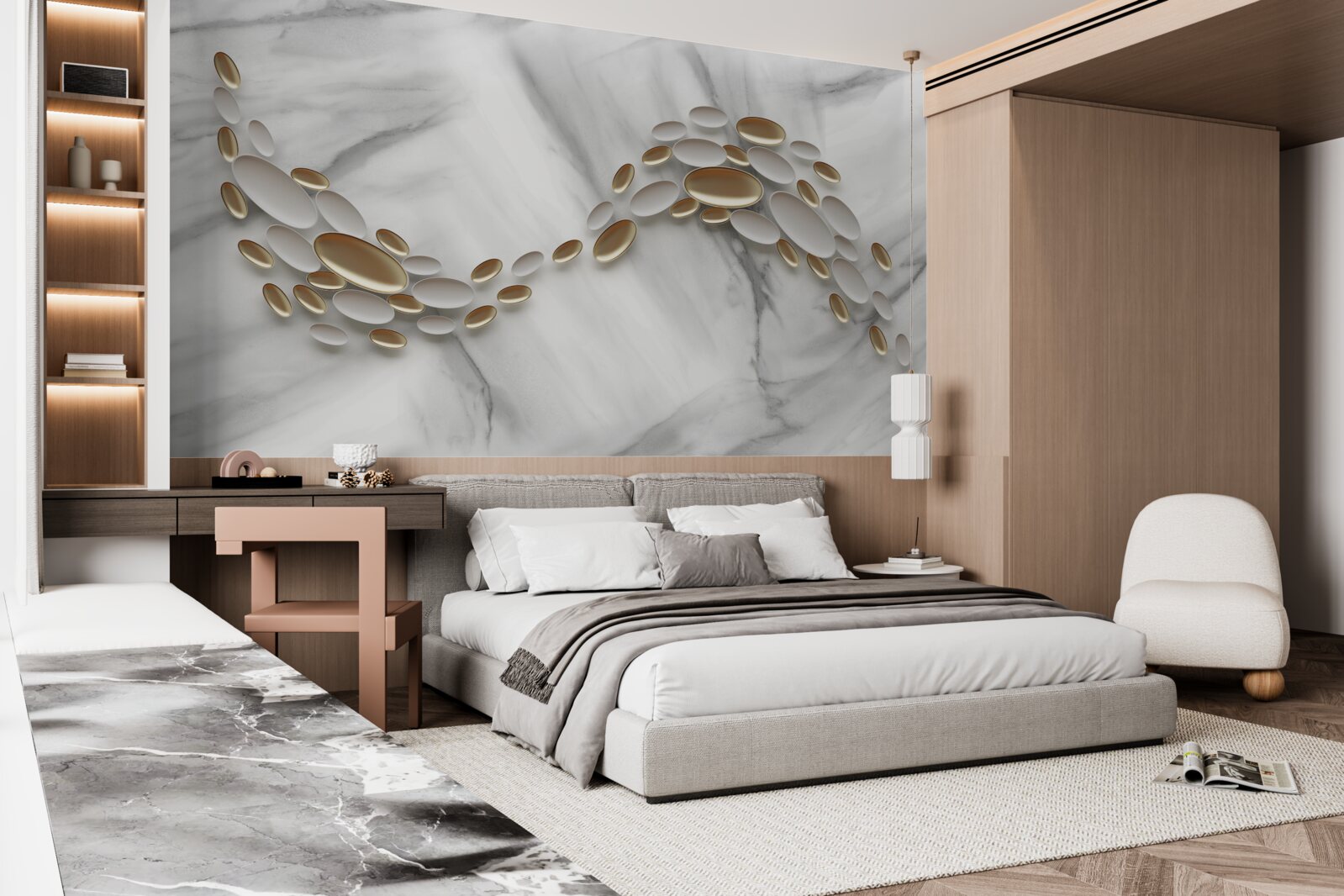 Papier peint l'or se mêle aux veines de marbre