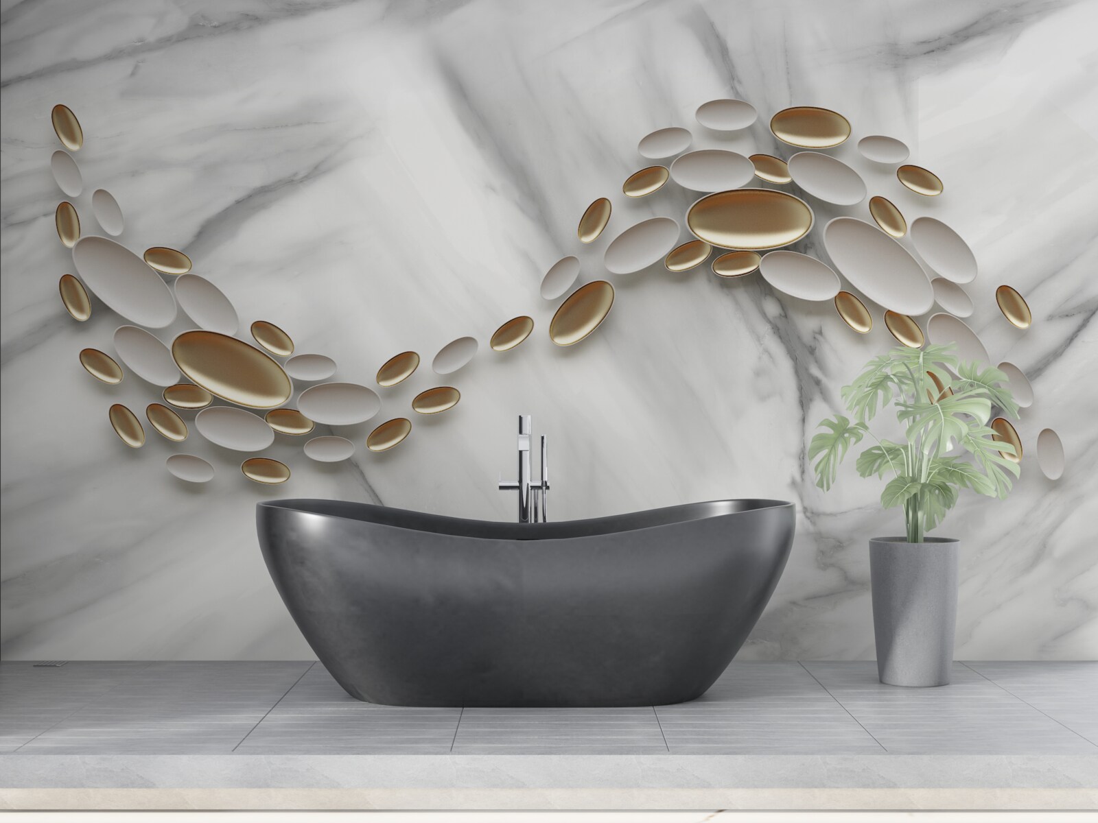 Papier peint l'or se mêle aux veines de marbre