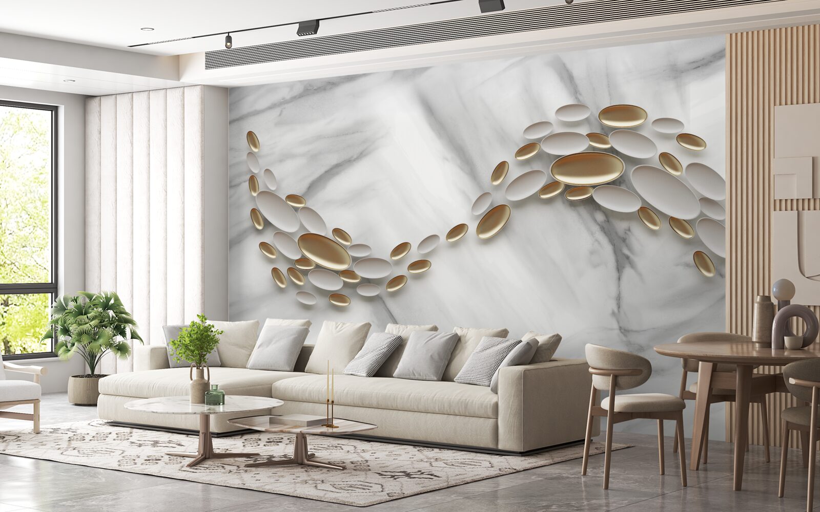 Papier peint l'or se mêle aux veines de marbre