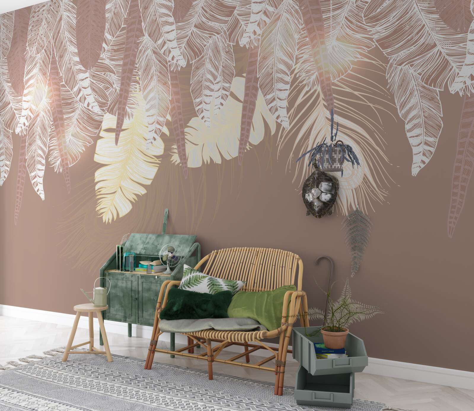 Papier peint les feuilles de fougères sont blanches