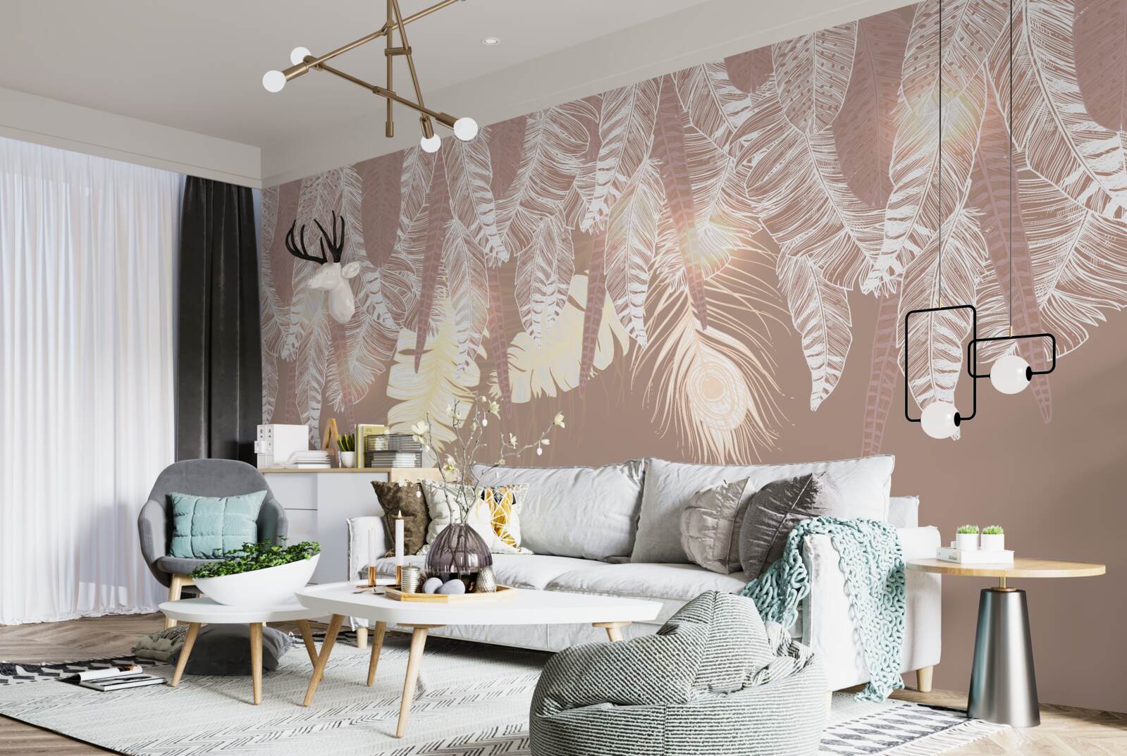 Papier peint les feuilles de fougères sont blanches