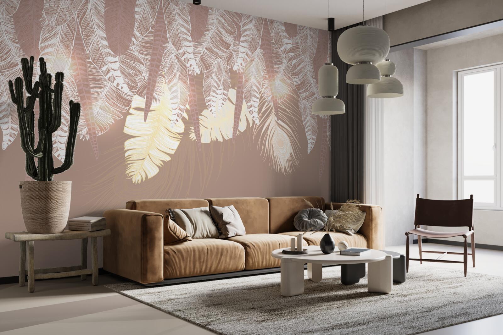 Papier peint les feuilles de fougères sont blanches