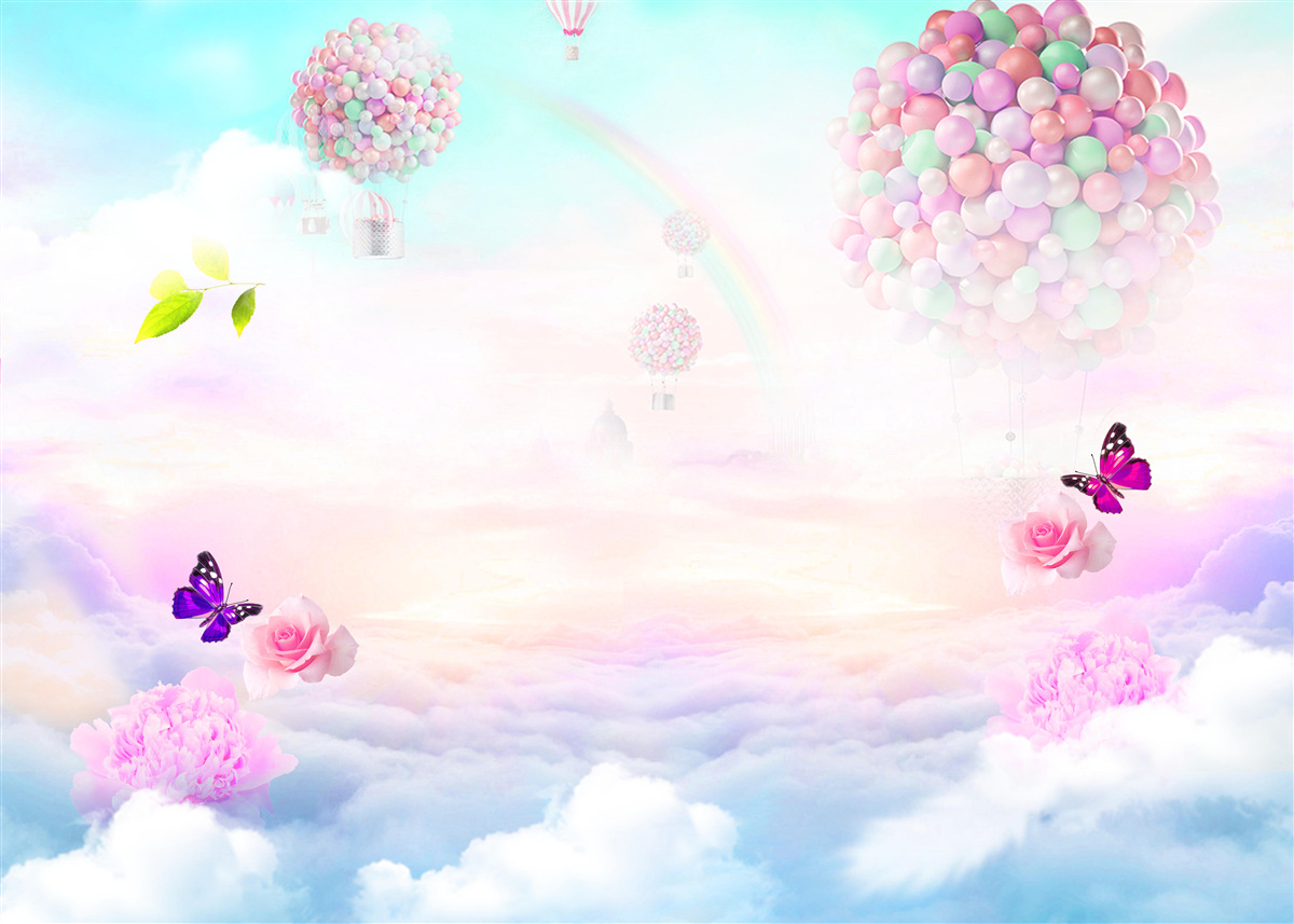 Papier peint des boules d'air et des papillons volants