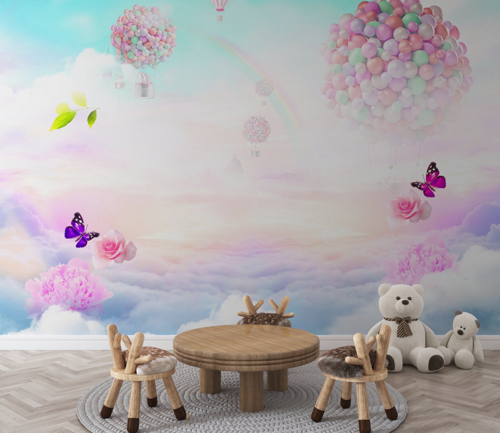 Papier peint des boules d'air et des papillons volants