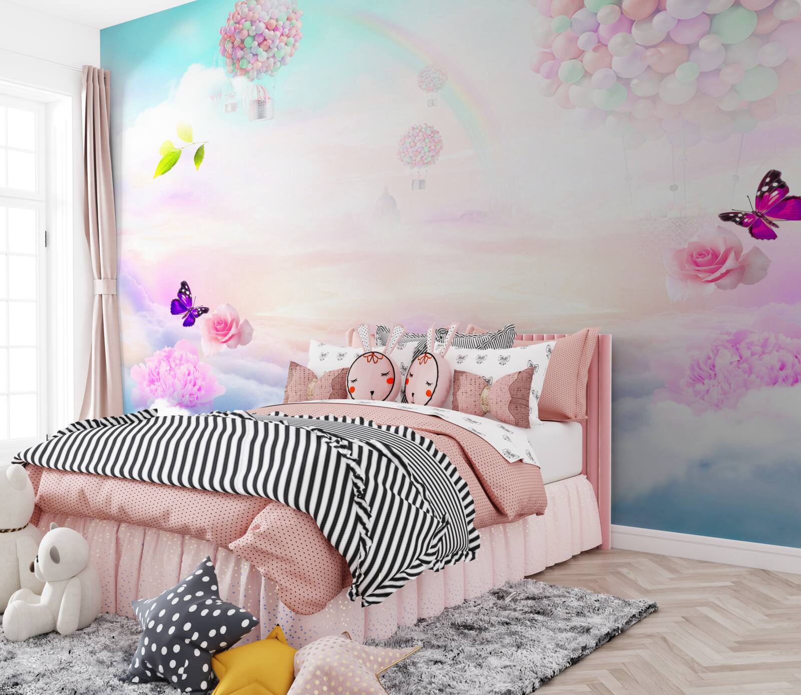 Papier peint des boules d'air et des papillons volants