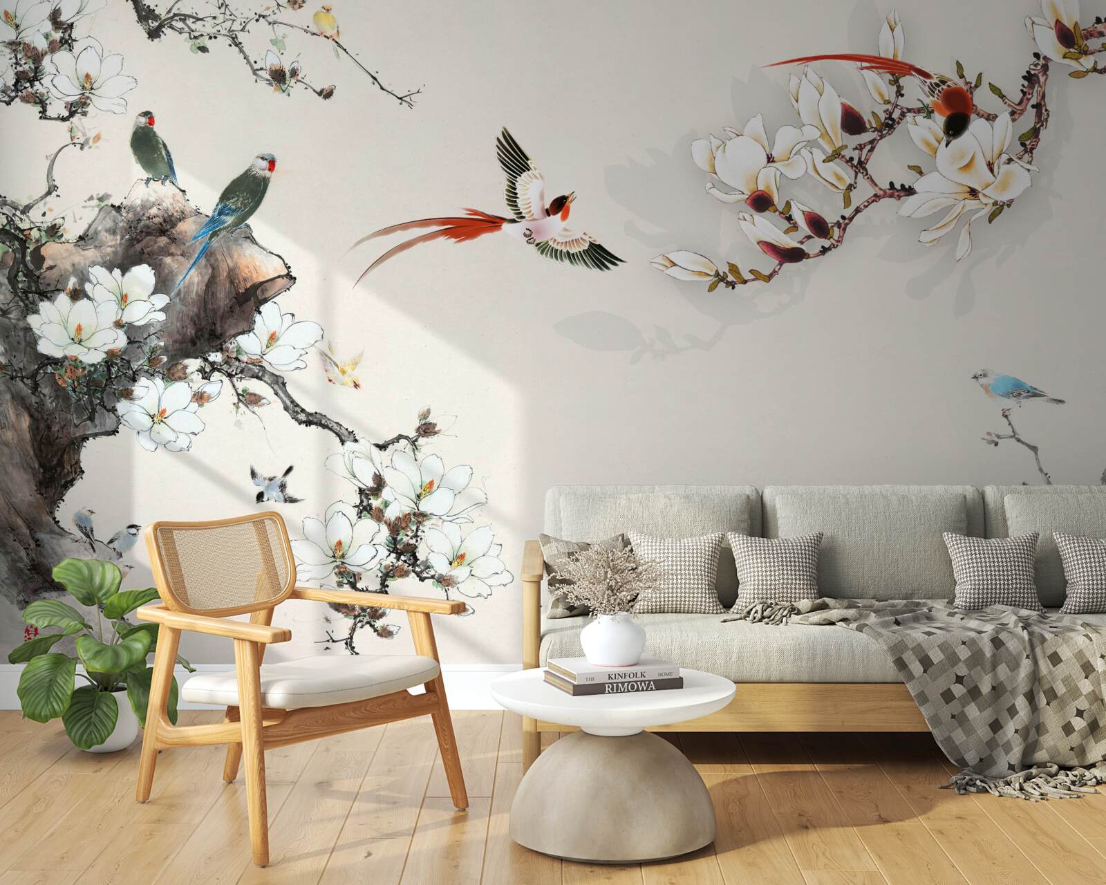 Papier peint les oiseaux se réjouissent parmi les fleurs