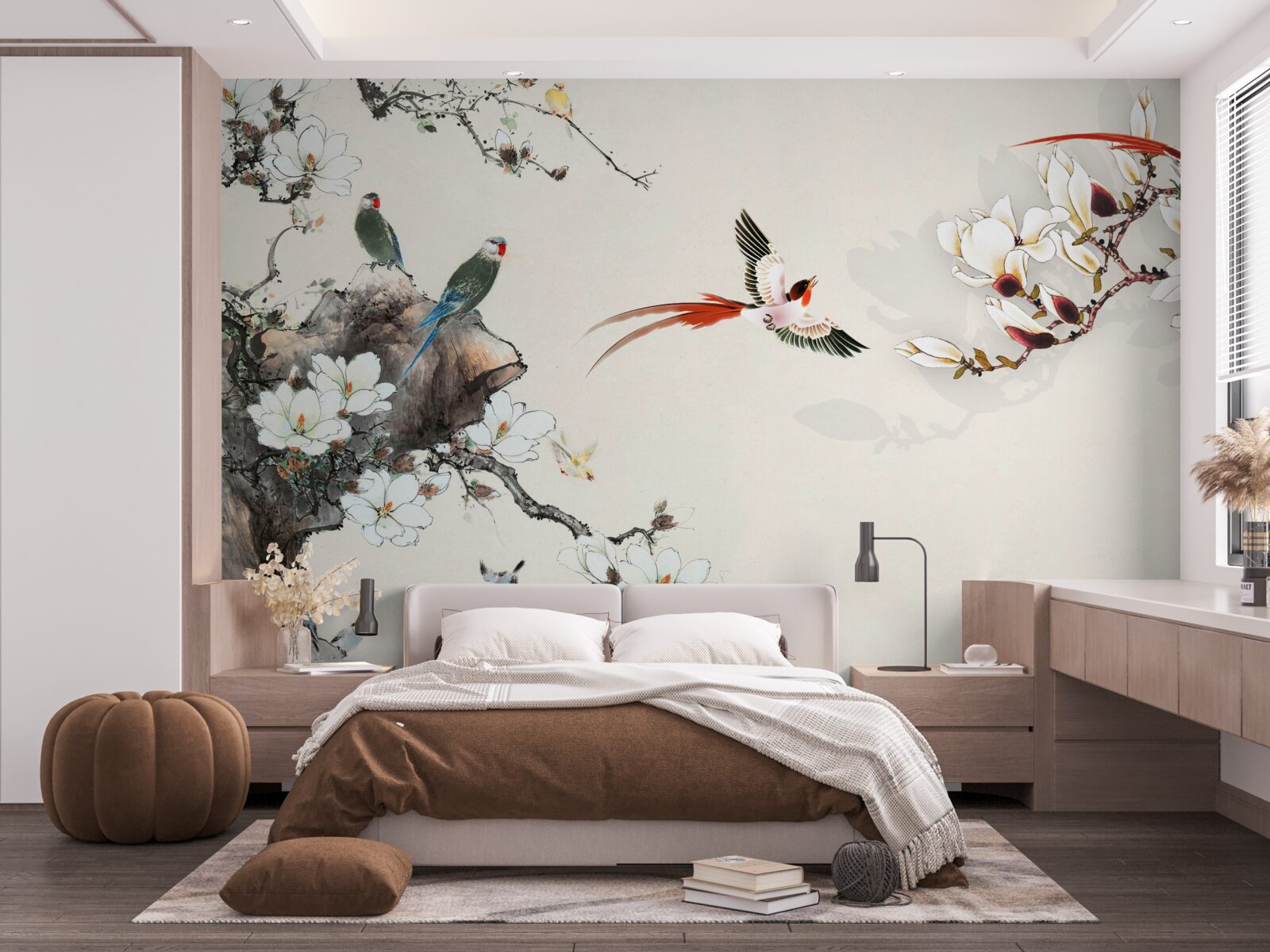 Papier peint les oiseaux se réjouissent parmi les fleurs