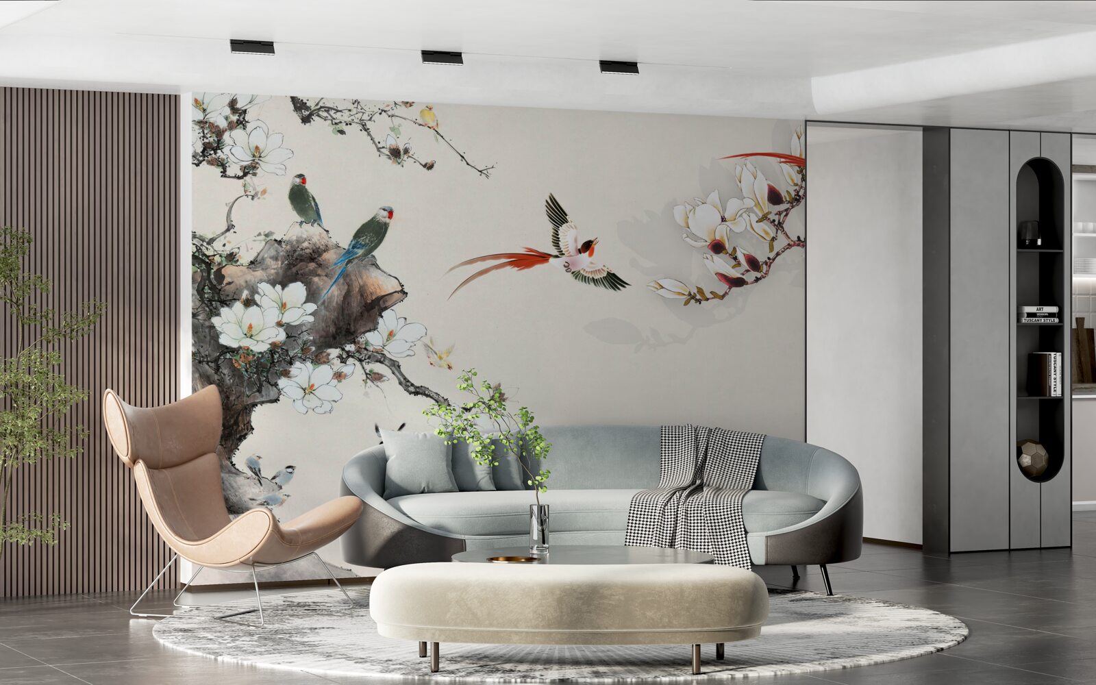 Papier peint les oiseaux se réjouissent parmi les fleurs