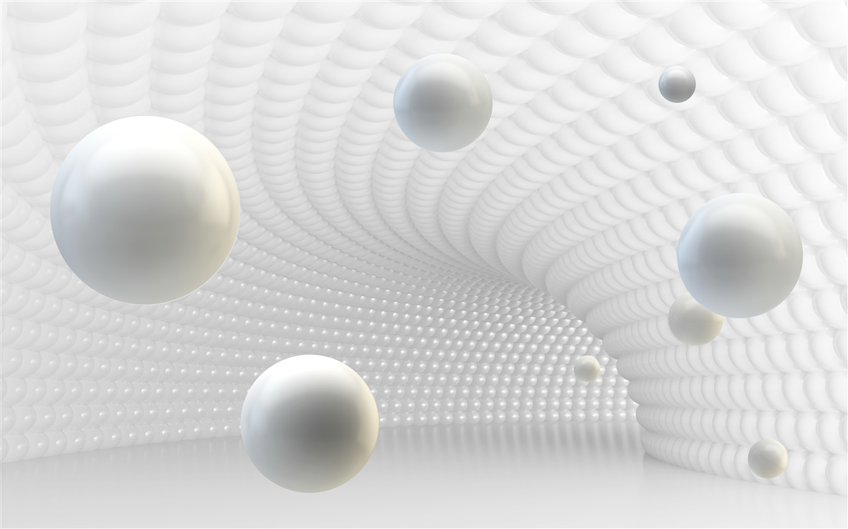 Papier peint boules blanches flottantes dans le couloir