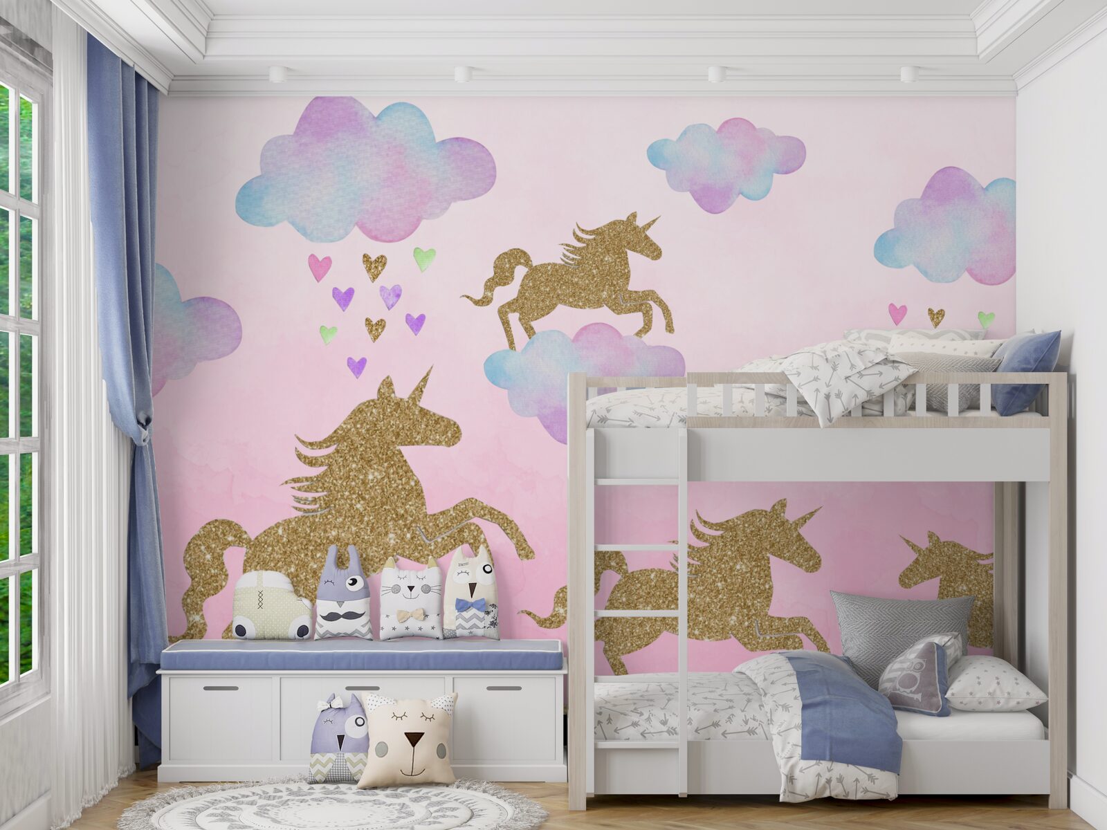 Papier peint les licornes jouent dans les nuages