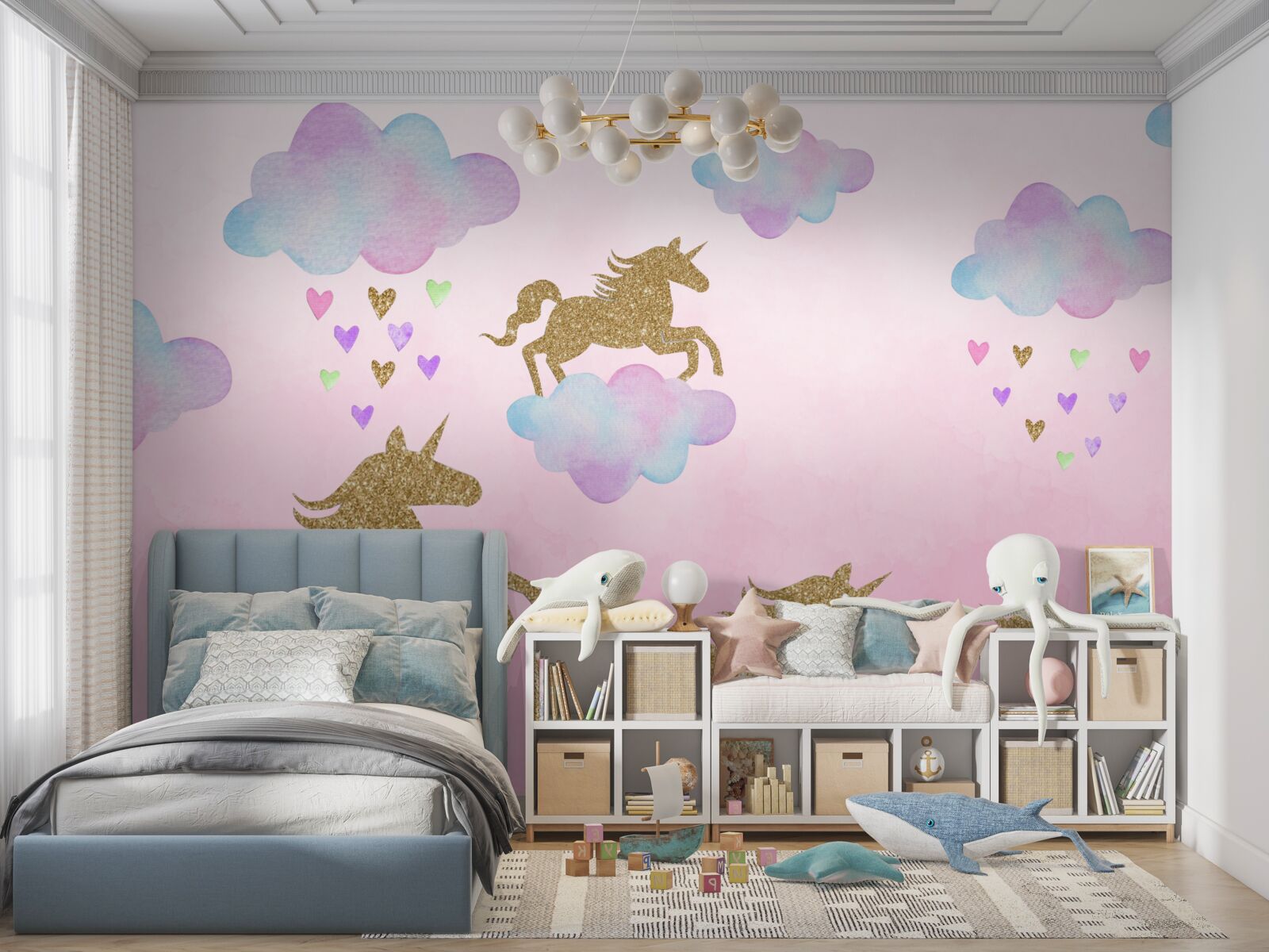 Papier peint les licornes jouent dans les nuages