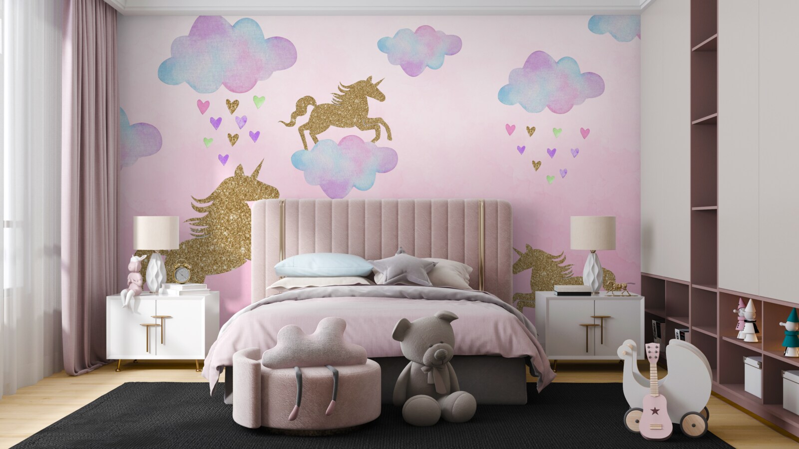 Papier peint les licornes jouent dans les nuages