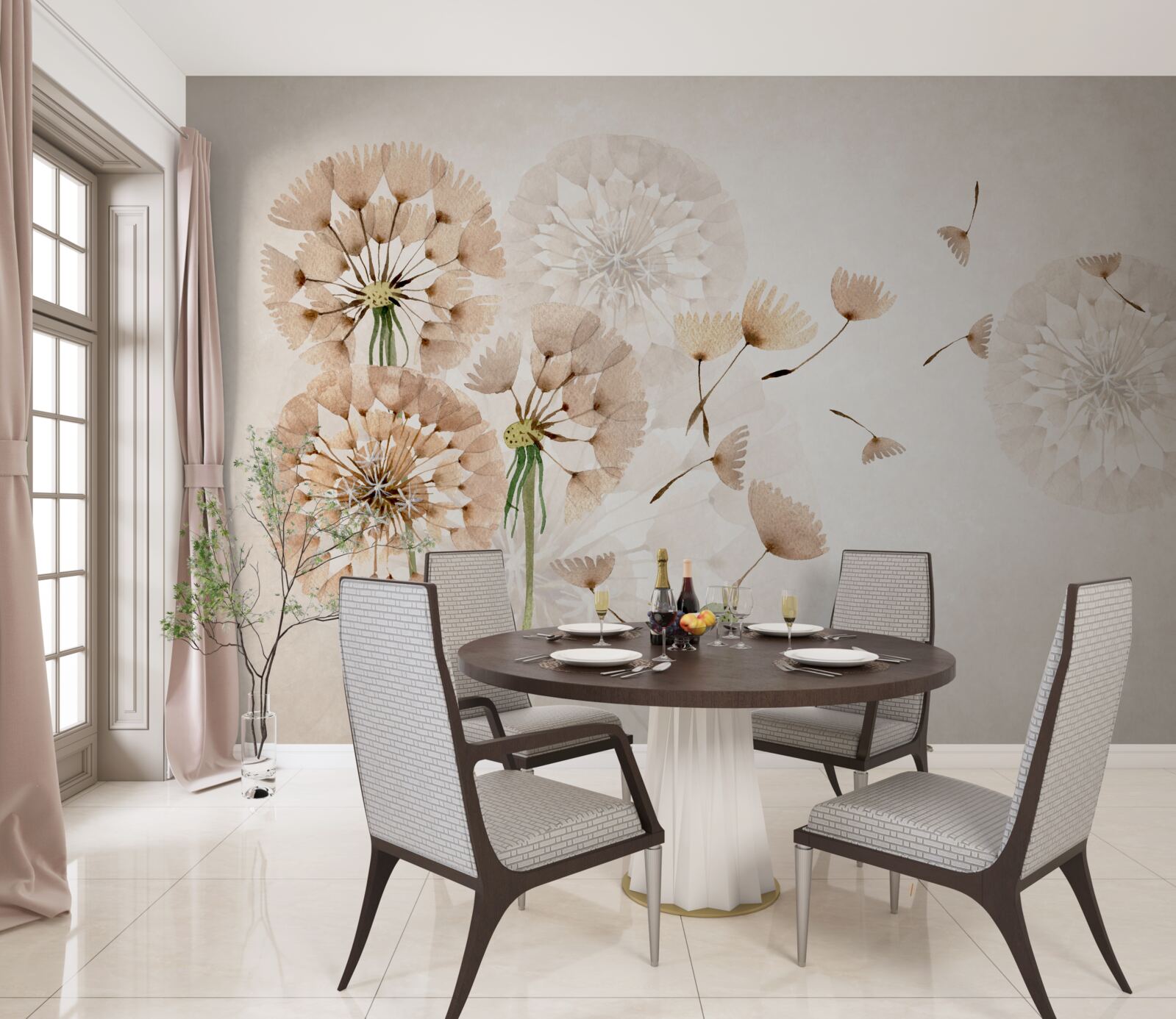 Papier peint la vaporisation des peluches de pissenlit