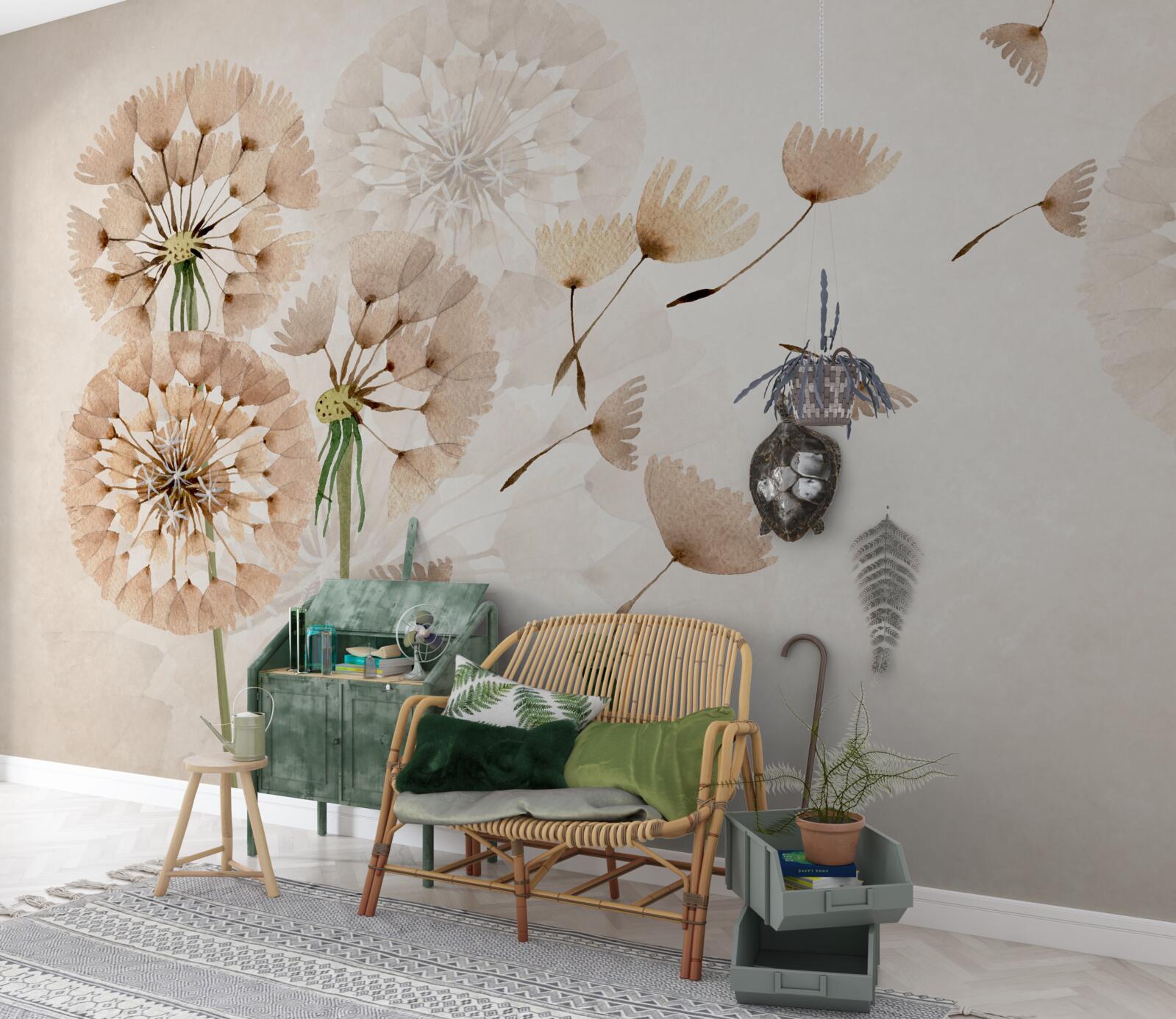 Papier peint la vaporisation des peluches de pissenlit