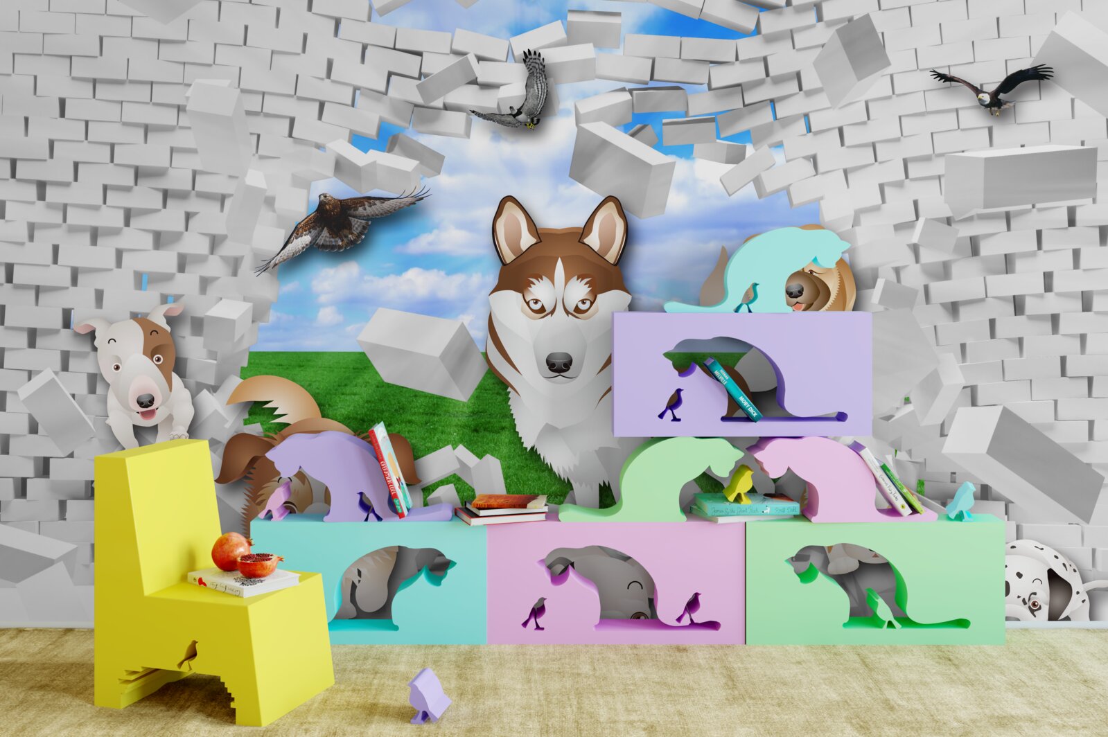 Papier peint des chiens animés ont franchi la barrière