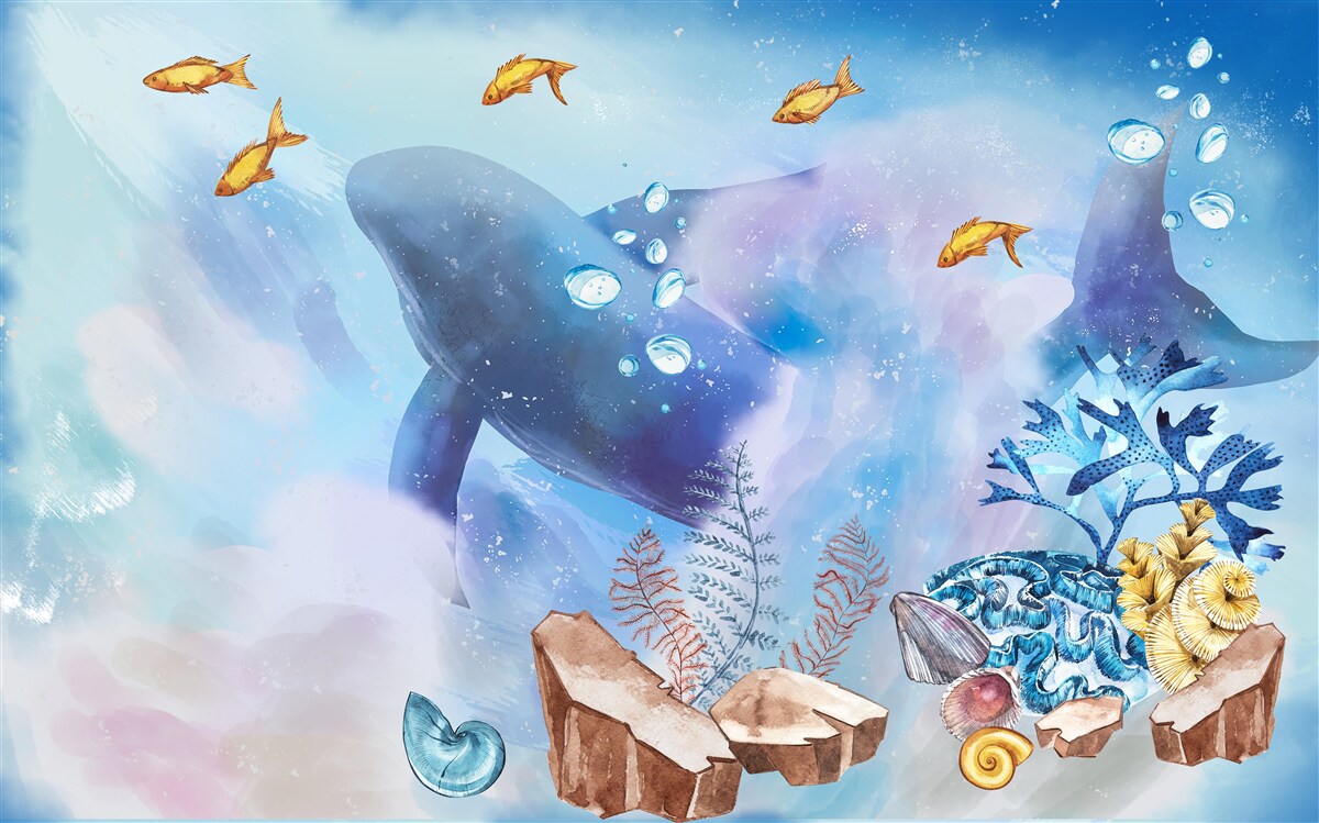 Papier peint baleine bleue sous l'eau