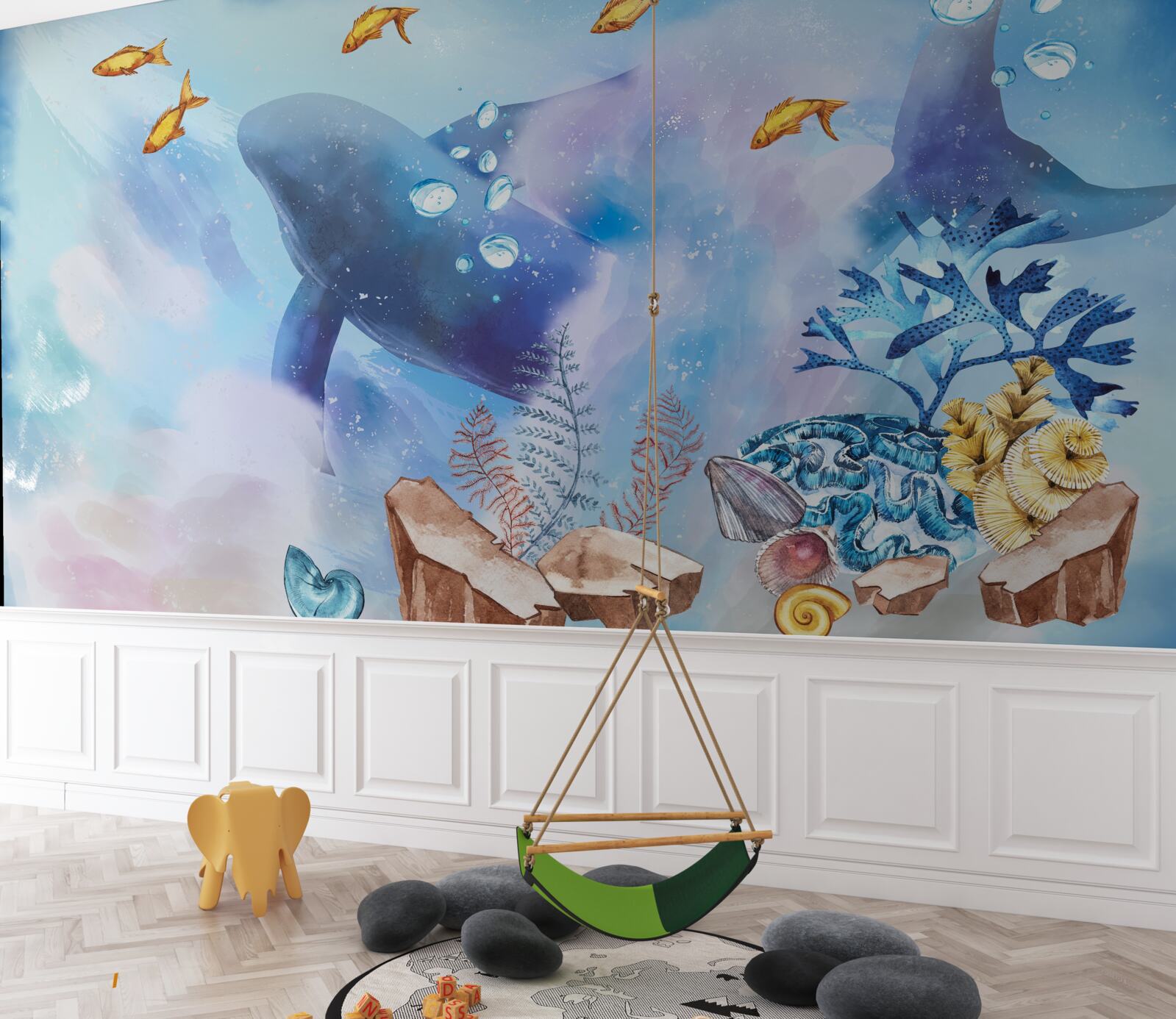 Papier peint baleine bleue sous l'eau