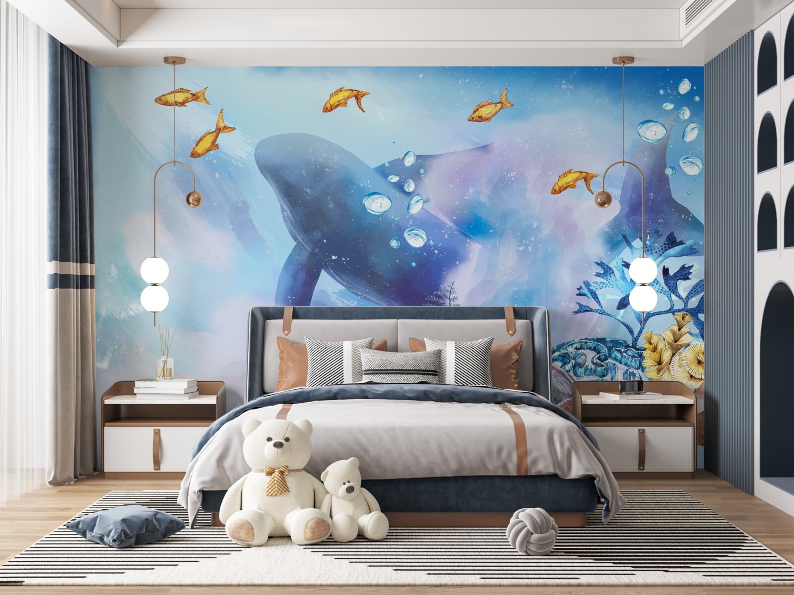 Papier peint baleine bleue sous l'eau