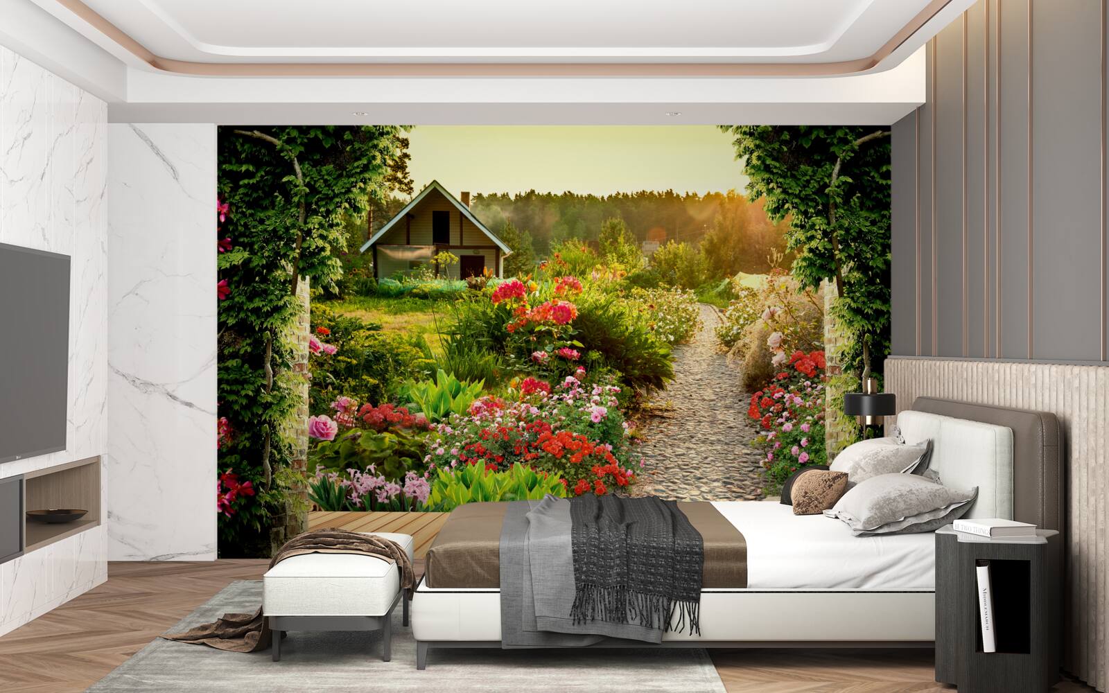 Papier peint paysage naturel avec une maison