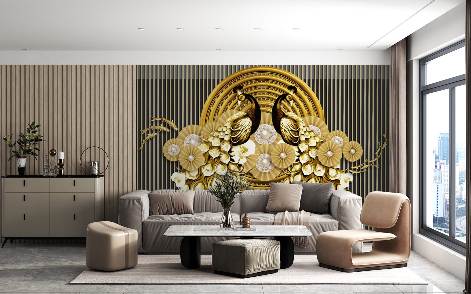 Papier peint produits avec des images de paons