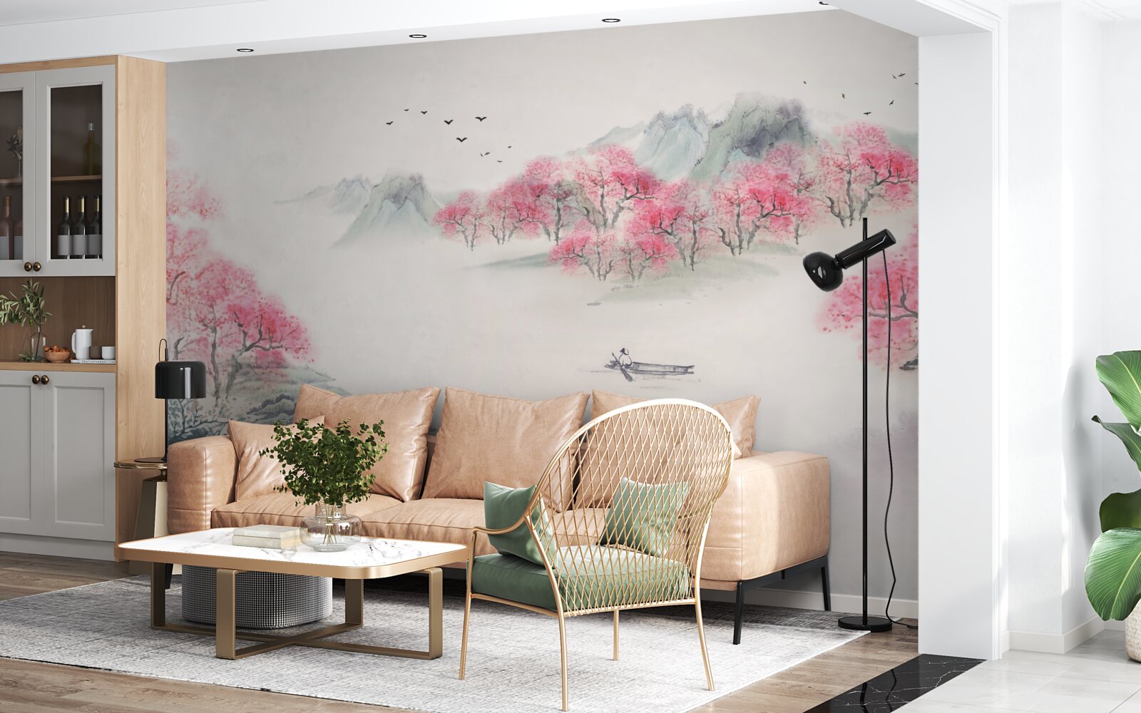 Papier peint Bateau dans la forêt enveloppée de brume matinale