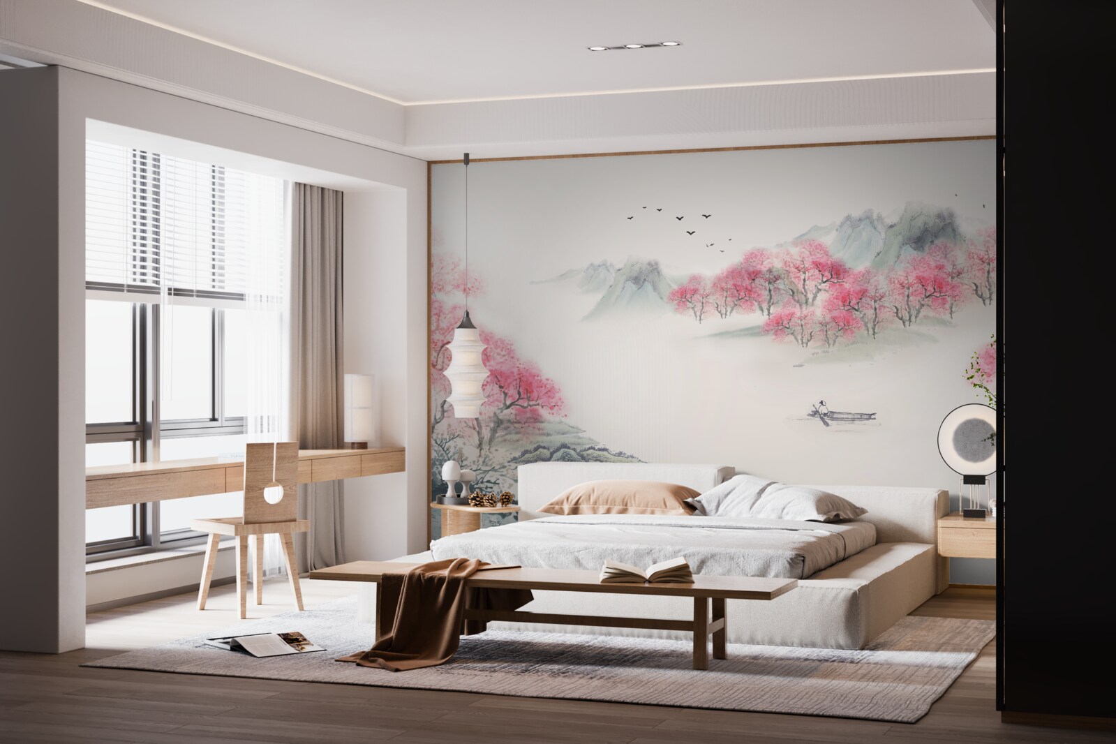 Papier peint Bateau dans la forêt enveloppée de brume matinale