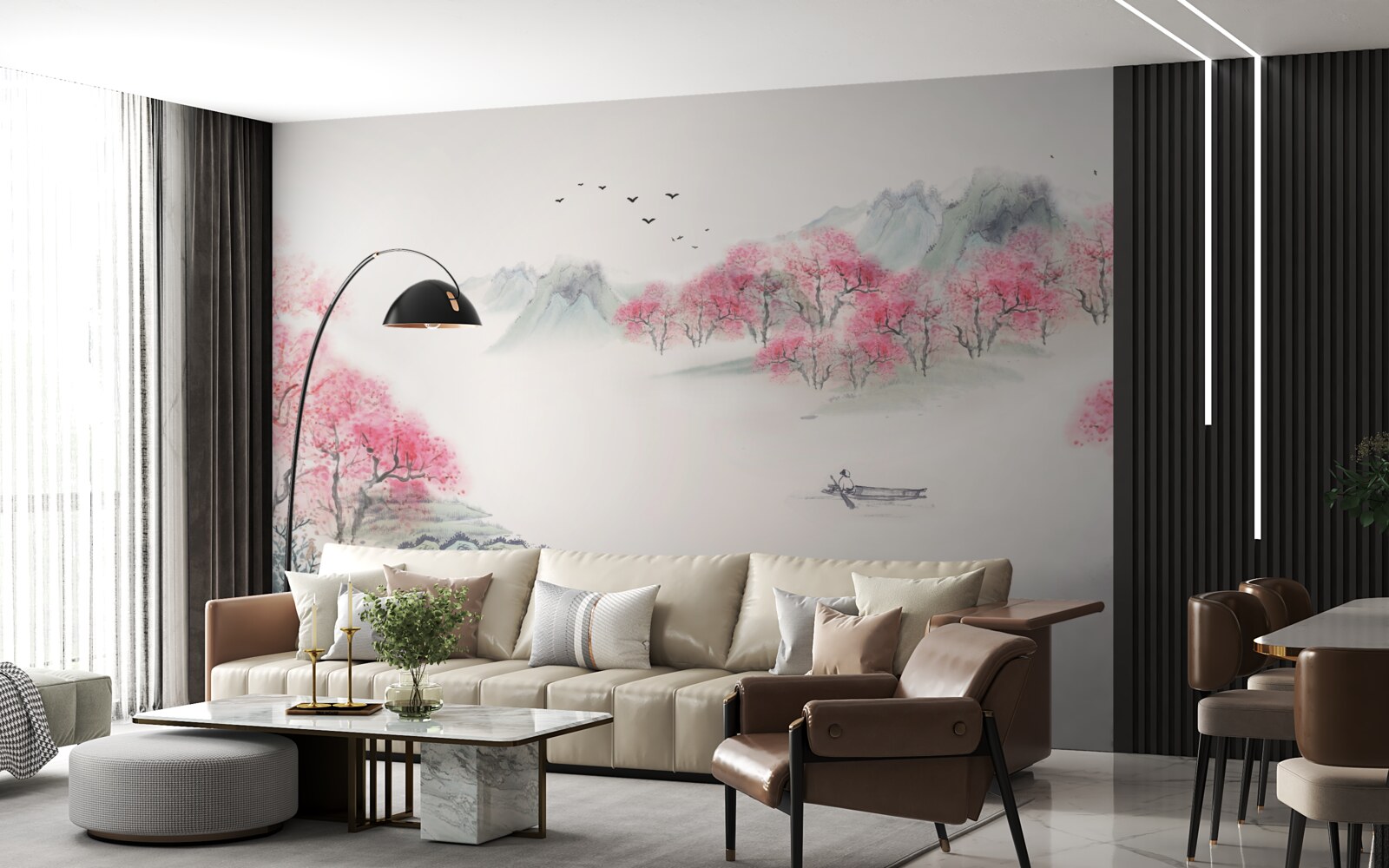 Papier peint Bateau dans la forêt enveloppée de brume matinale