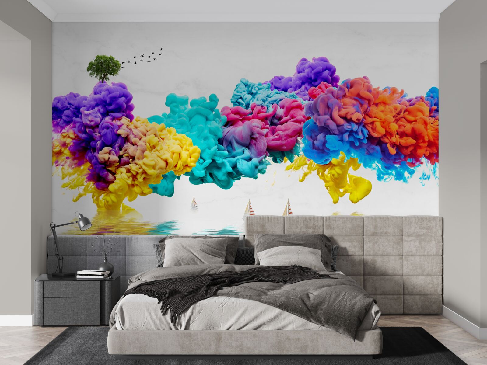 Papier peint des couleurs brillantes au-dessus de la surface de l'eau