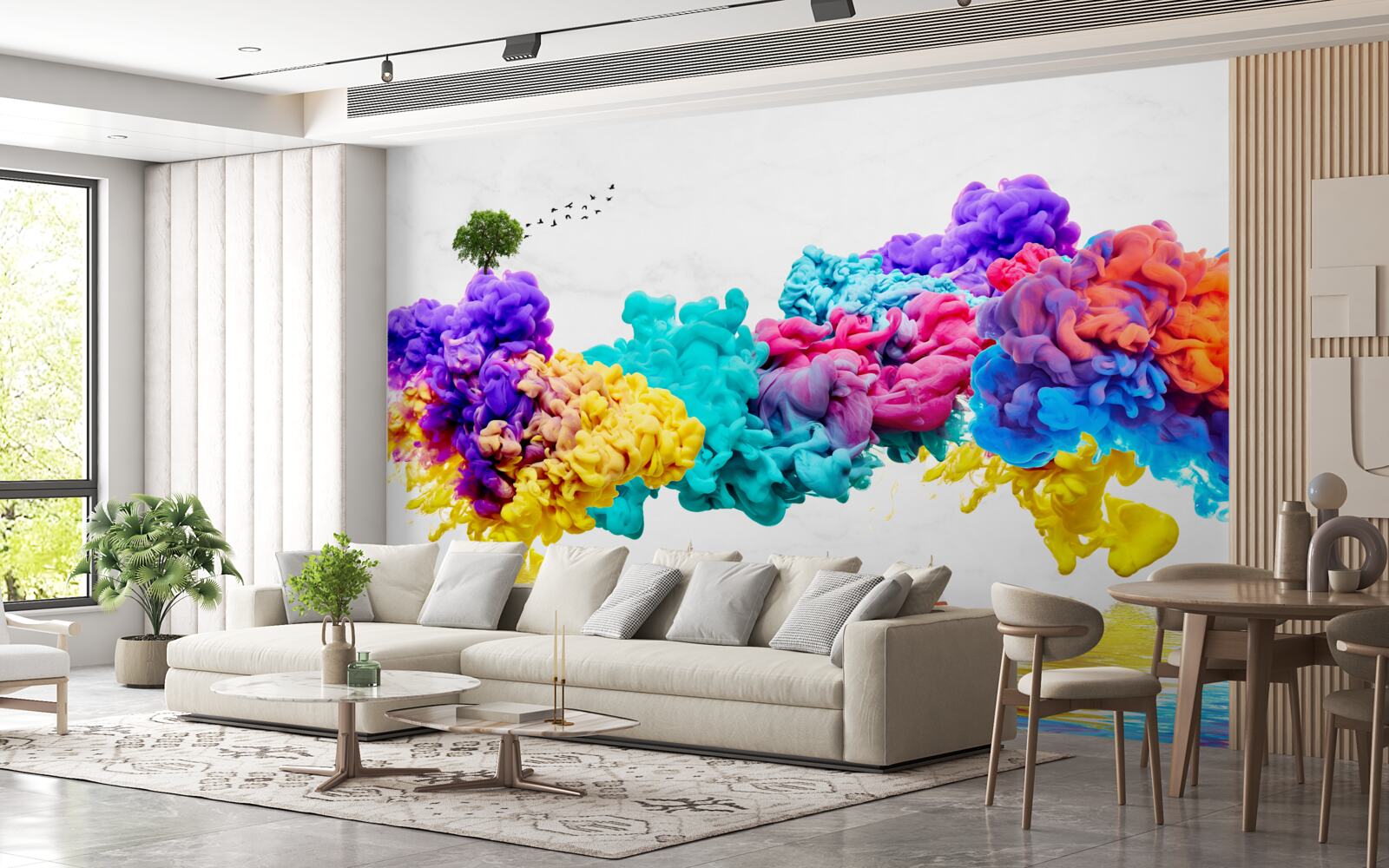 Papier peint des couleurs brillantes au-dessus de la surface de l'eau