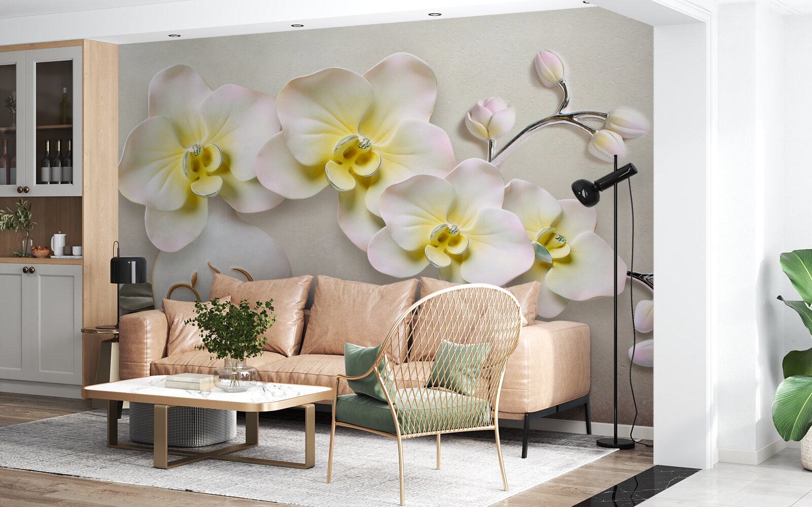 Papier peint fleurs d'orchidées décorées