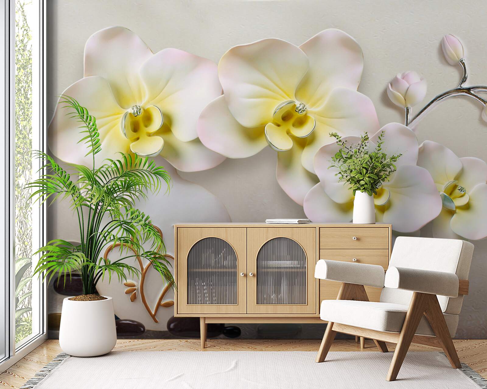 Papier peint fleurs d'orchidées décorées