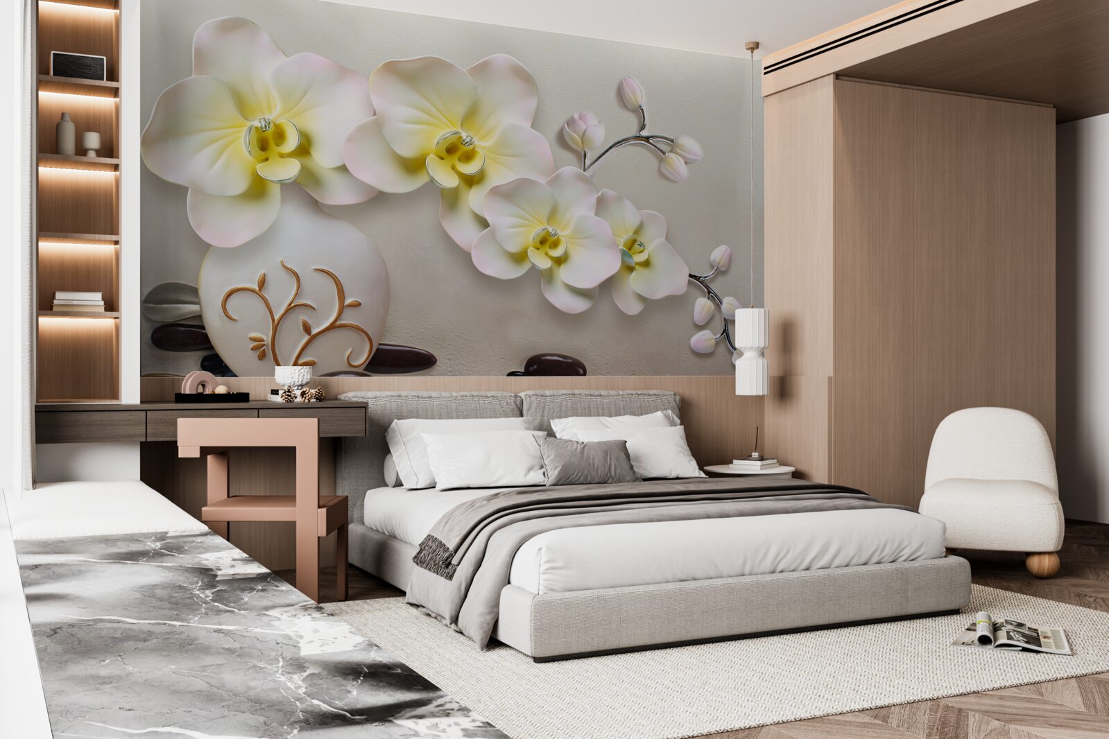 Papier peint fleurs d'orchidées décorées