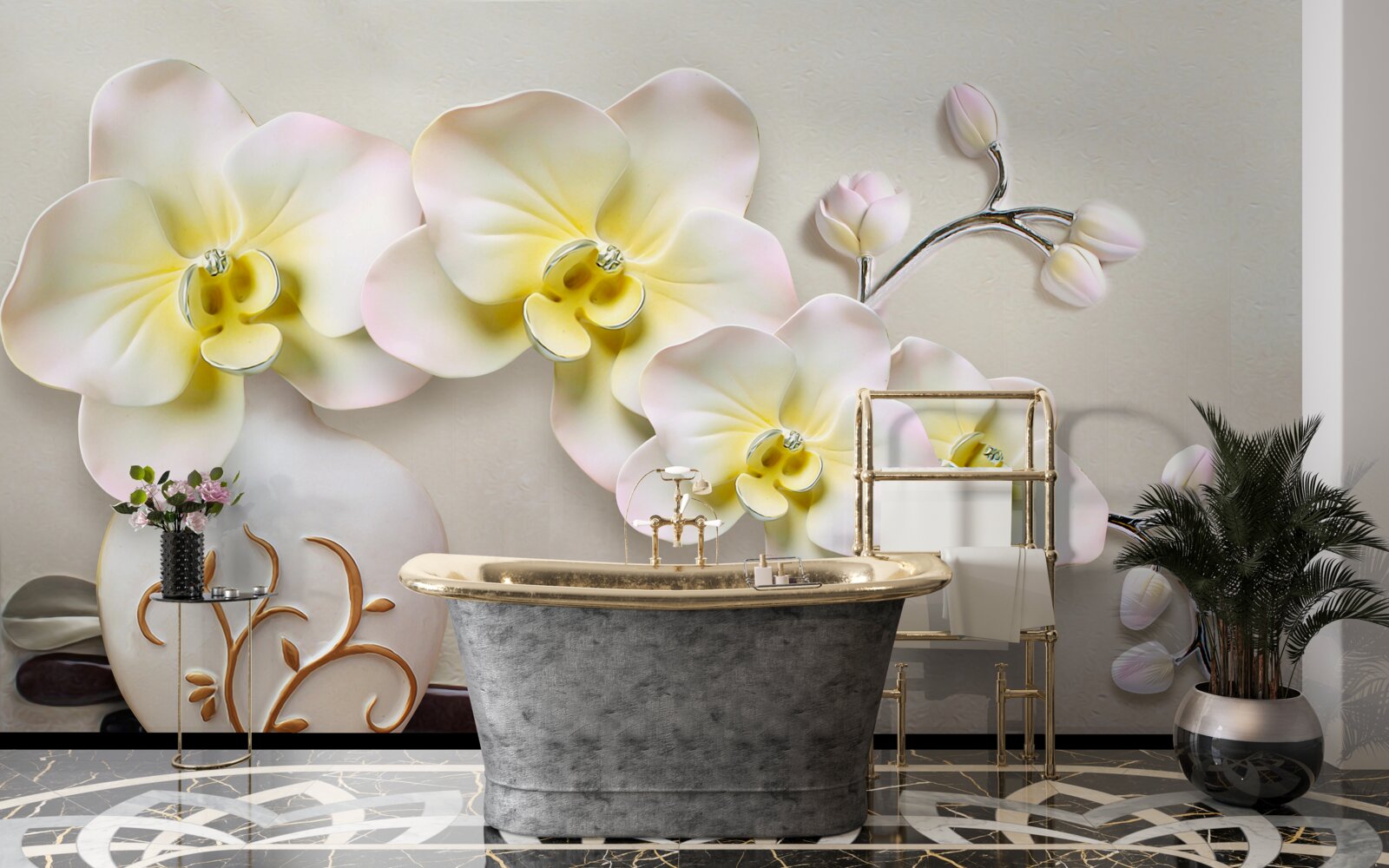 Papier peint fleurs d'orchidées décorées