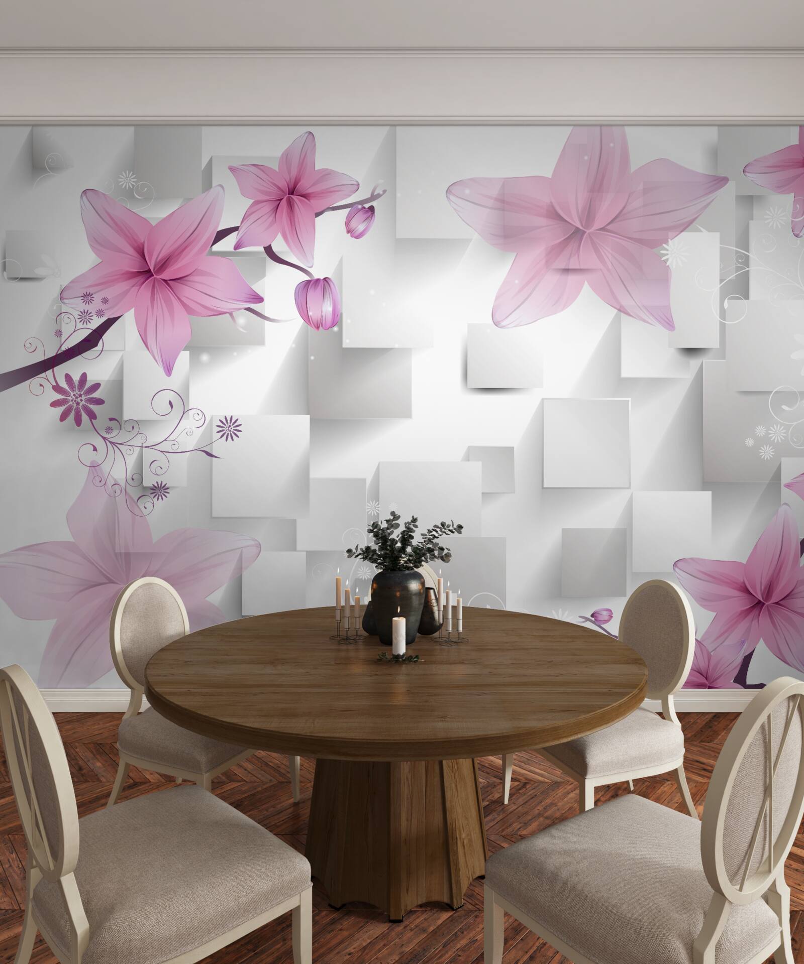 Papier peint abstrait avec bourgeons violets