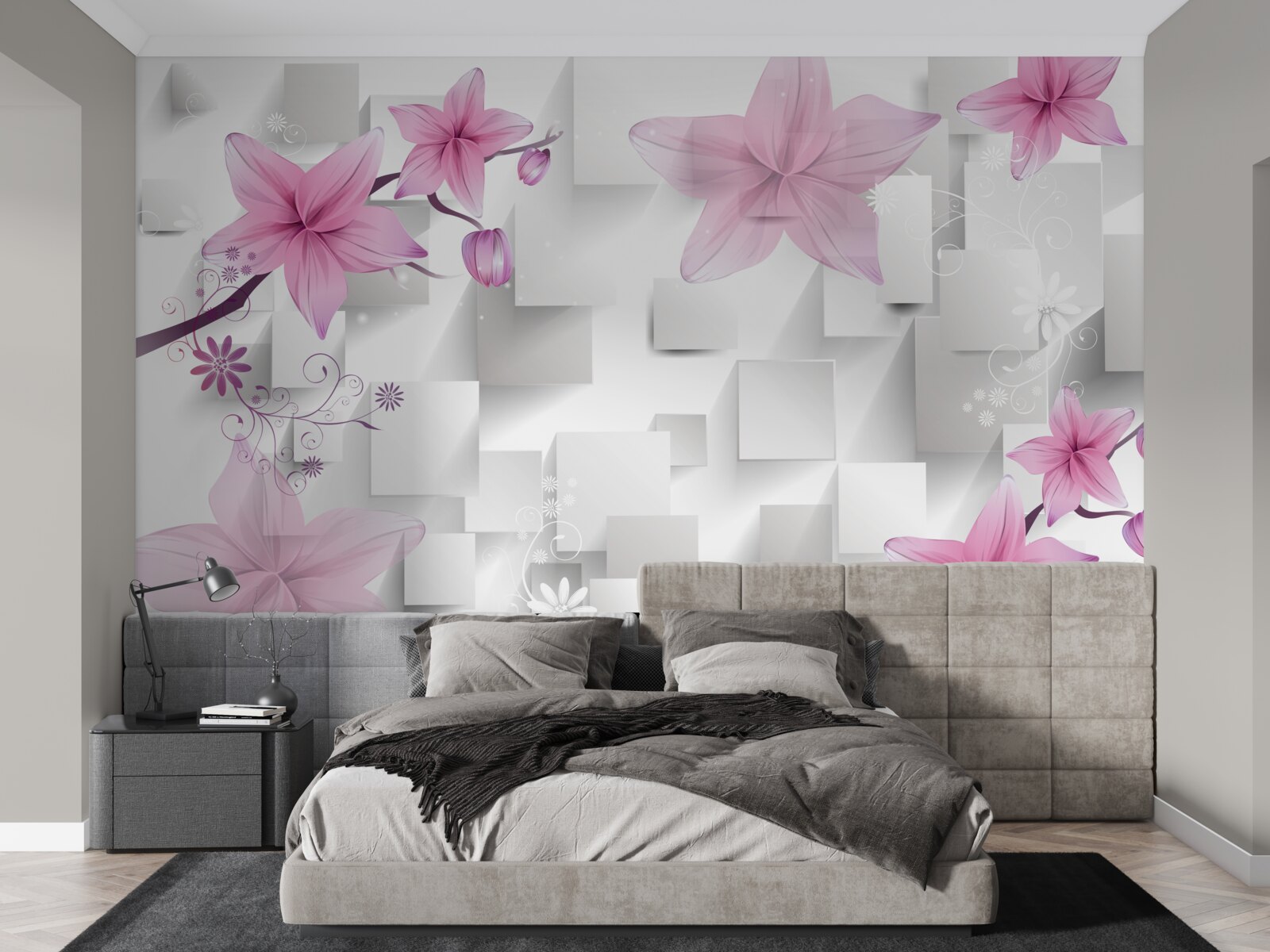 Papier peint abstrait avec bourgeons violets